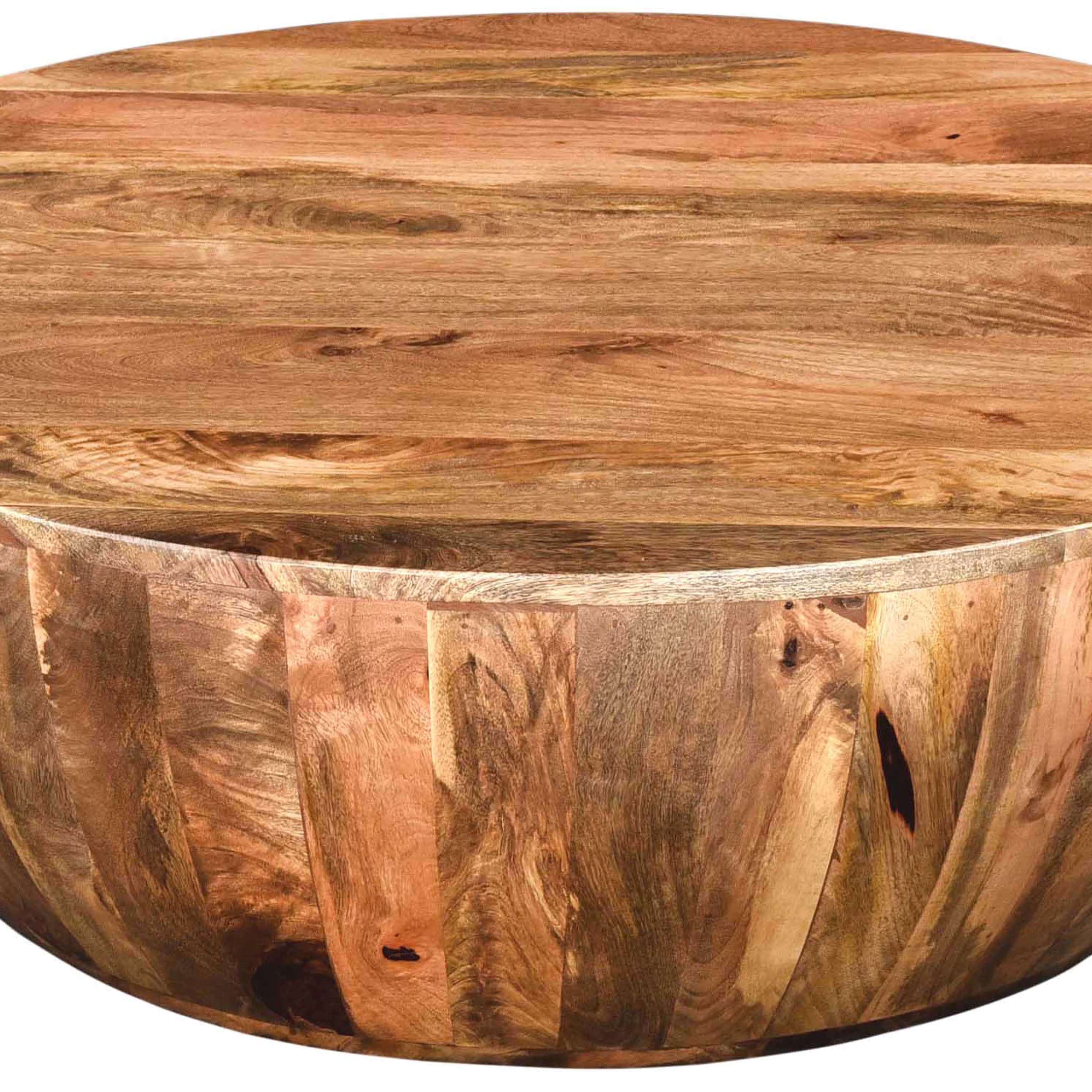 The Urban Port Arthur Mango Wood 35.5 Inch Coffee Table In Round Shape, Dark Brown