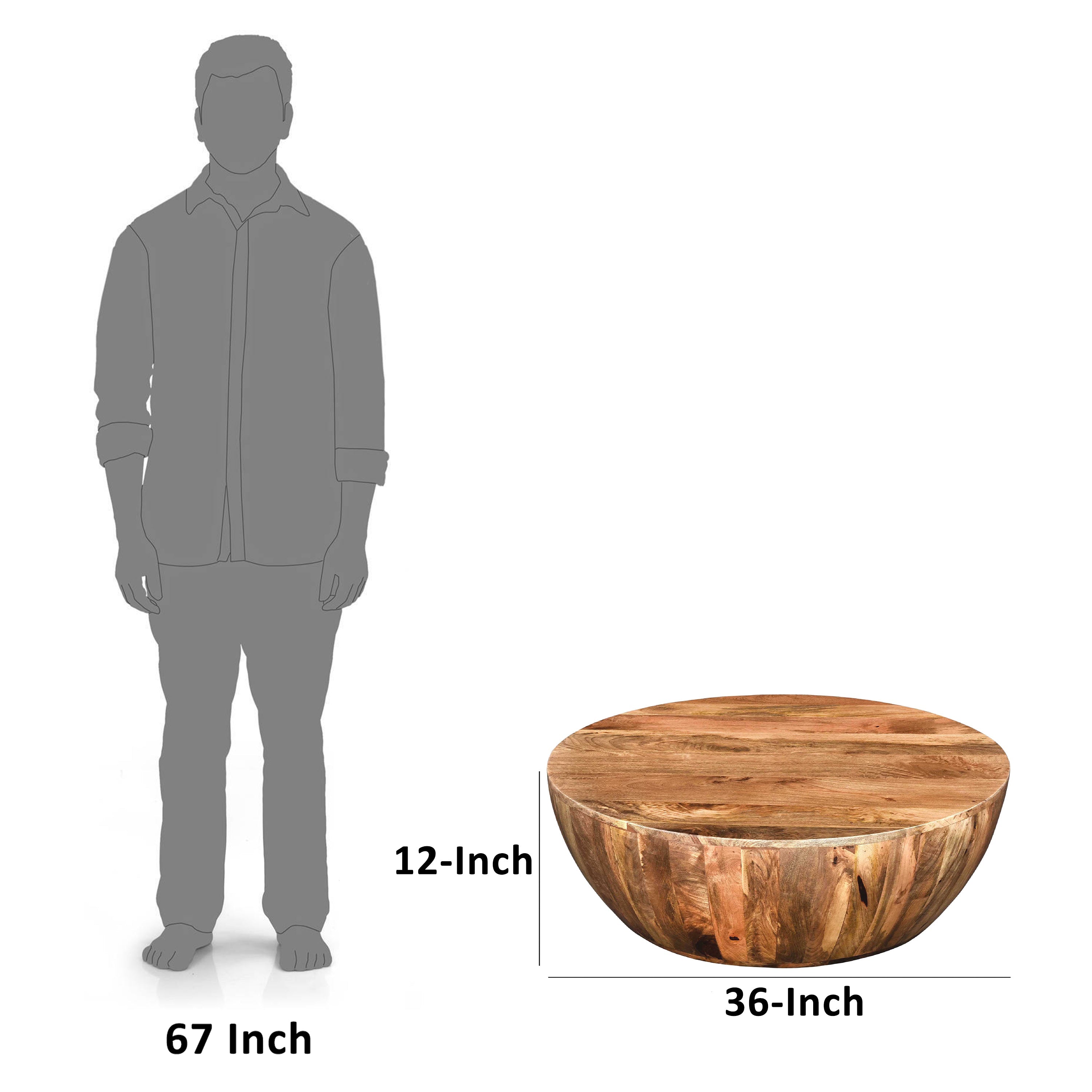 The Urban Port Arthur Mango Wood 35.5 Inch Coffee Table In Round Shape, Dark Brown