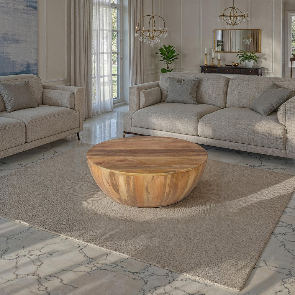 The Urban Port Arthur Mango Wood 35.5 Inch Coffee Table In Round Shape, Dark Brown