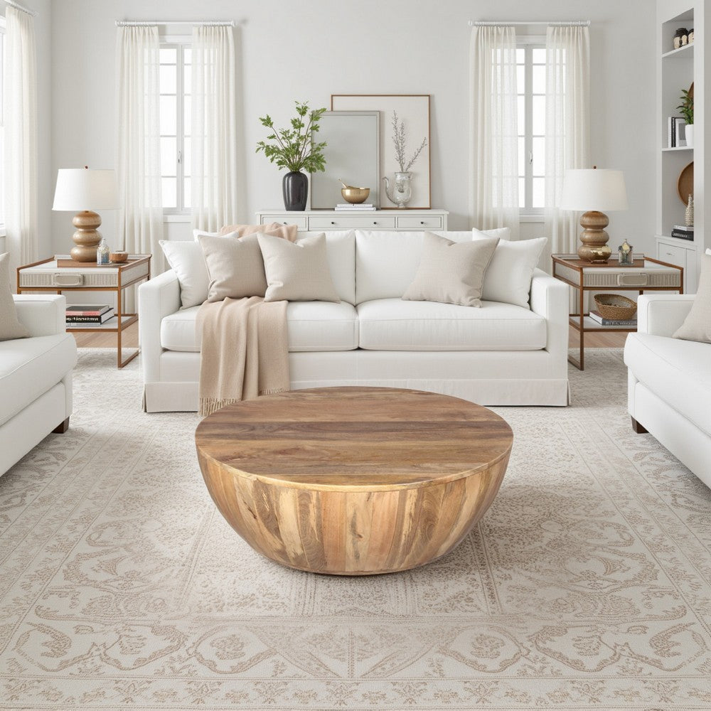 The Urban Port Arthur Mango Wood 35.5 Inch Coffee Table In Round Shape, Dark Brown