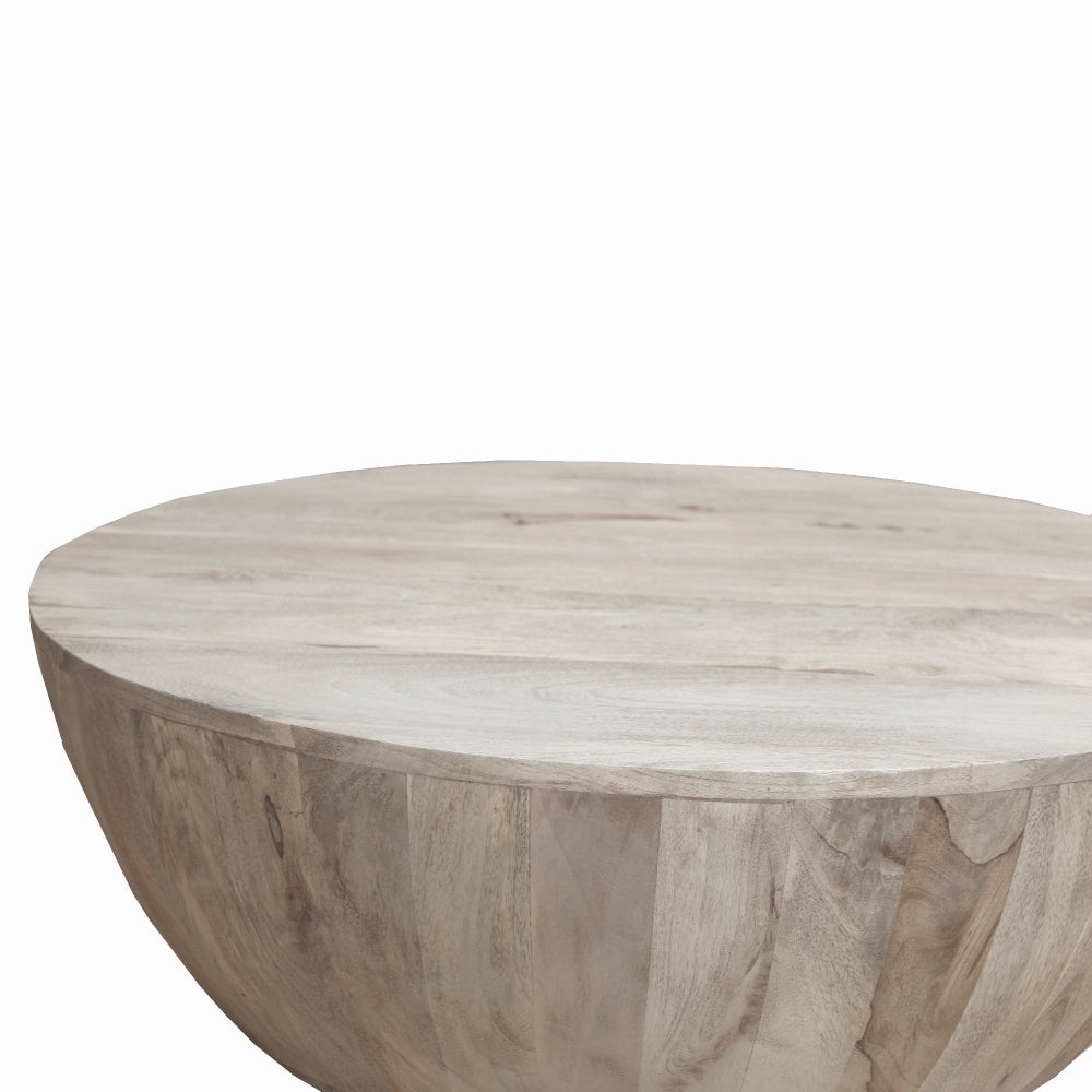 The Urban Port Arthur 35.5 Inch Round Mango Wood Coffee Table, Subtle Grains, Distressed White