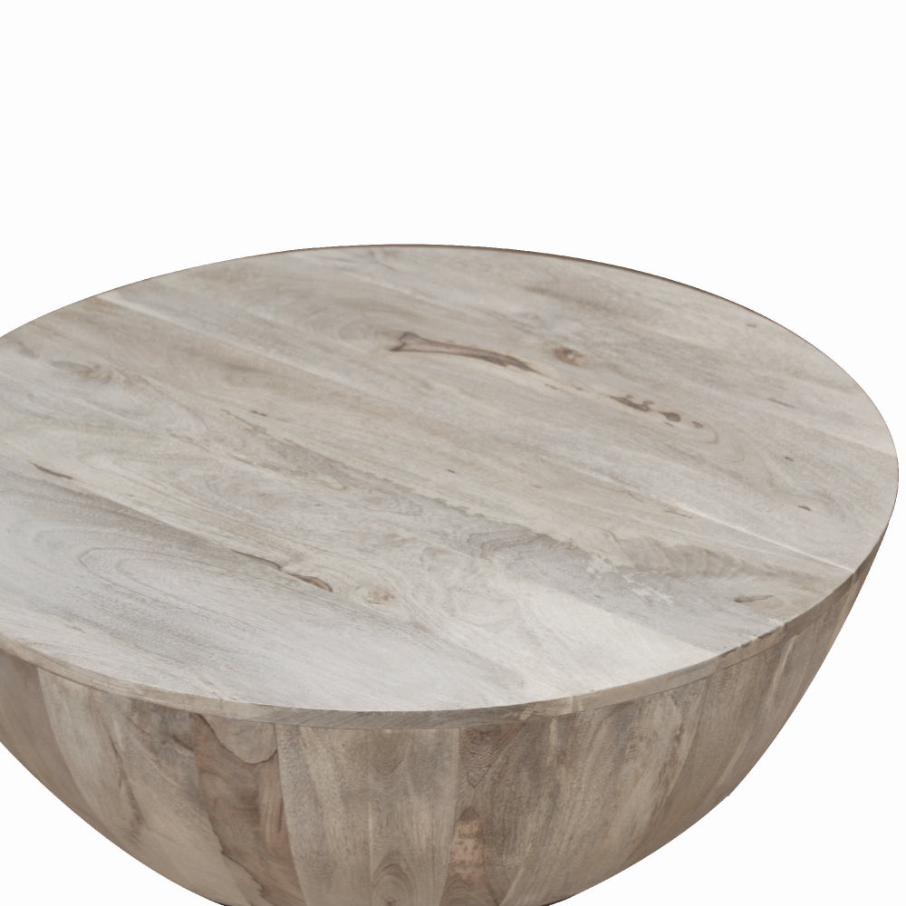 The Urban Port Arthur 35.5 Inch Round Mango Wood Coffee Table, Subtle Grains, Distressed White