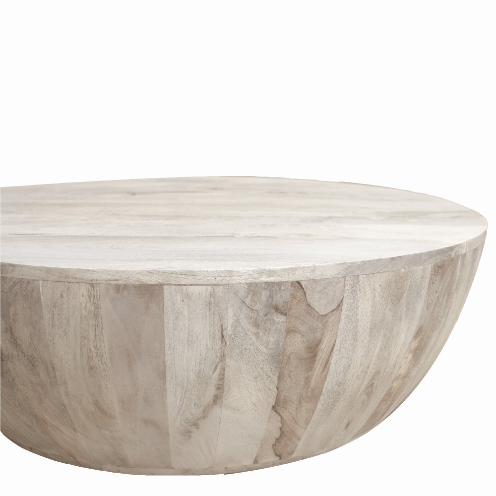 The Urban Port Arthur 35.5 Inch Round Mango Wood Coffee Table, Subtle Grains, Distressed White