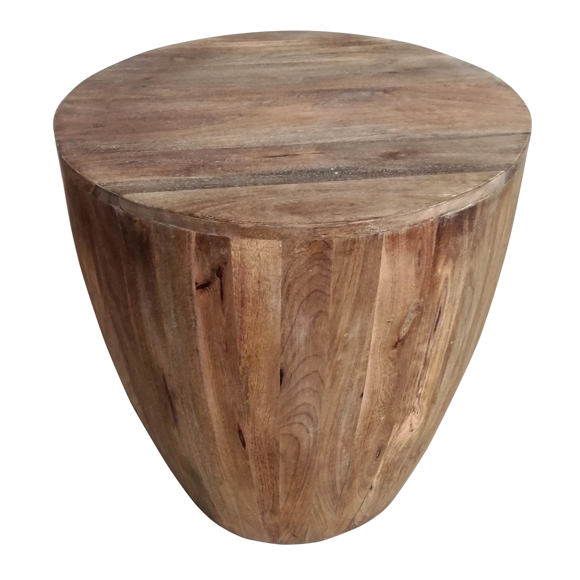 The Urban Port Arthur Handcarved Cylindrical Shape Round Mango Wood Distressed Wooden Side End Table, Brown