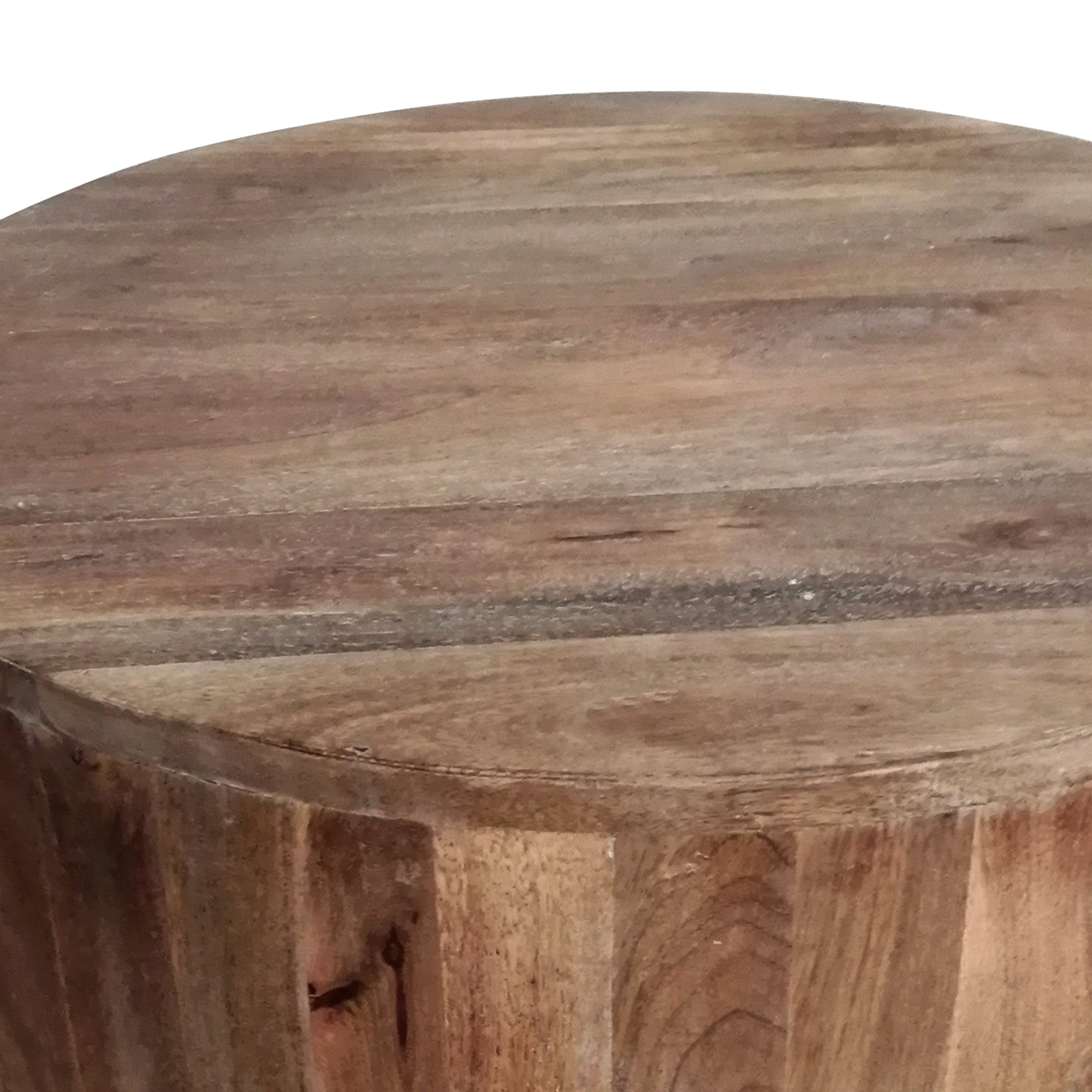 The Urban Port Arthur Handcarved Cylindrical Shape Round Mango Wood Distressed Wooden Side End Table, Brown