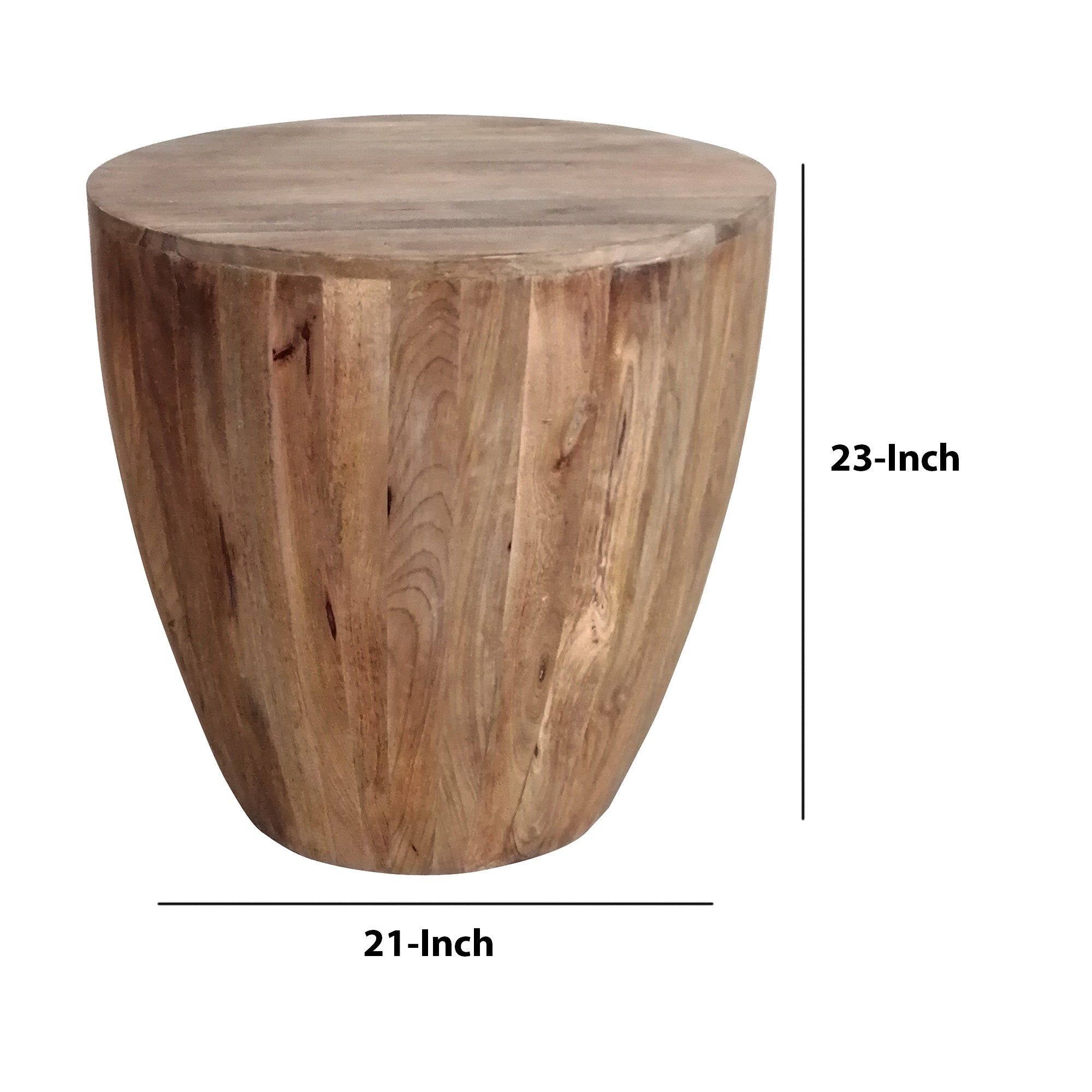 The Urban Port Arthur Handcarved Cylindrical Shape Round Mango Wood Distressed Wooden Side End Table, Brown