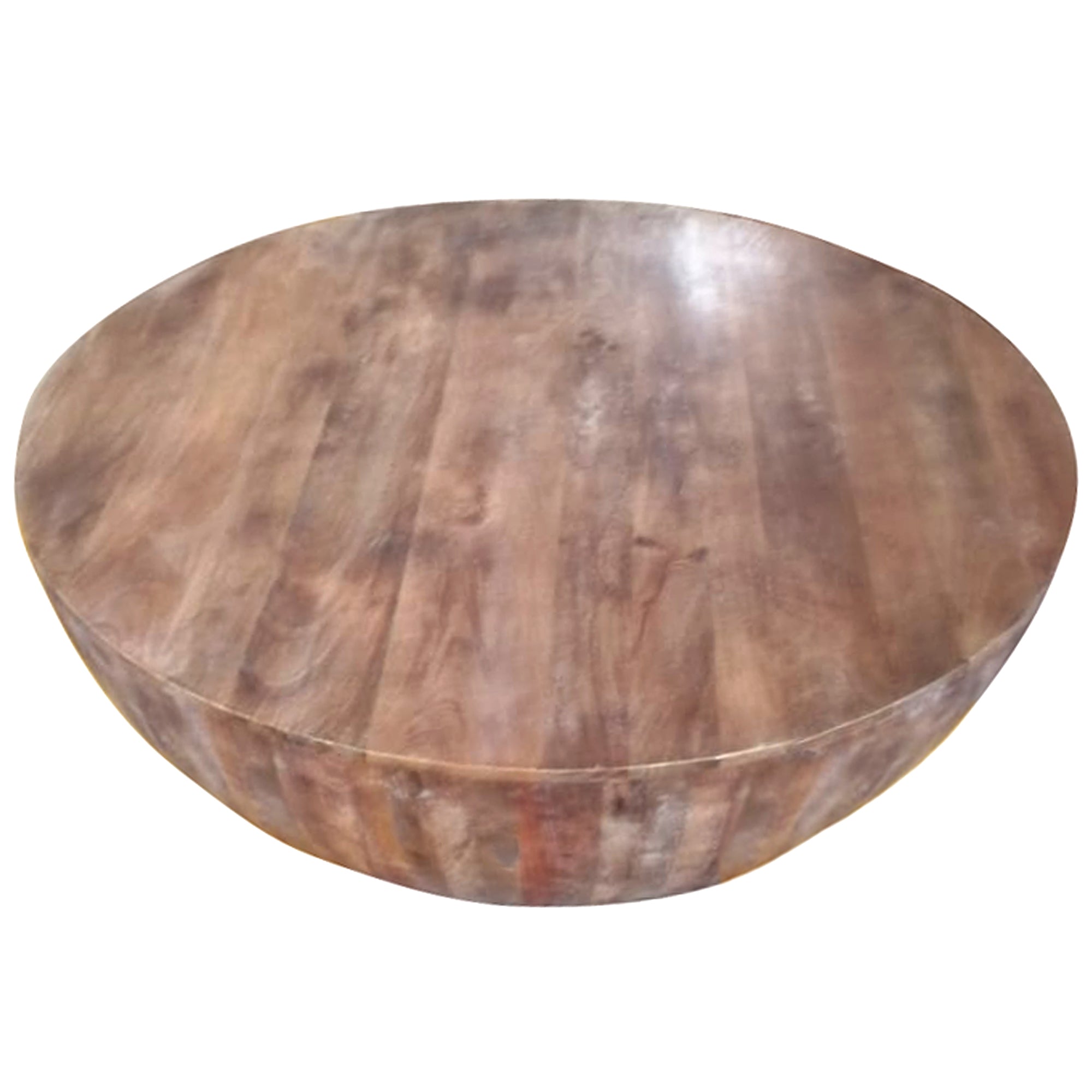 The Urban Port Arthur Handcarved 48 Inch Drum Shape Round Top Mango Wood Distressed Wooden Coffee Table, Brown
