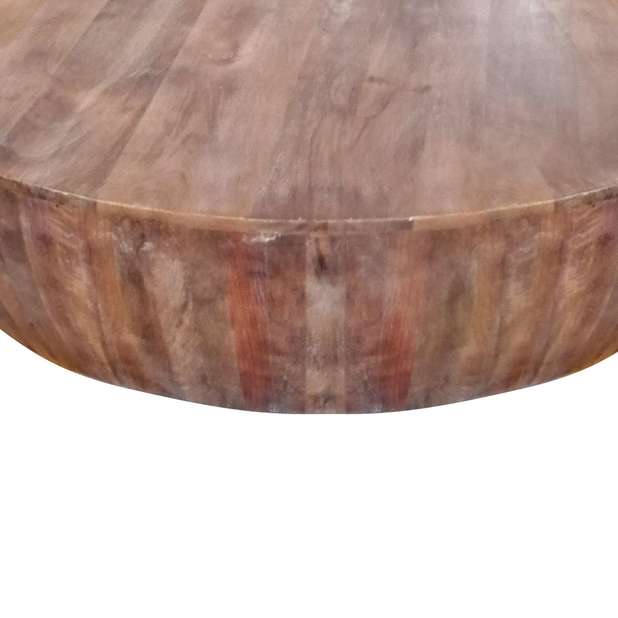 The Urban Port Arthur Handcarved 48 Inch Drum Shape Round Top Mango Wood Distressed Wooden Coffee Table, Brown