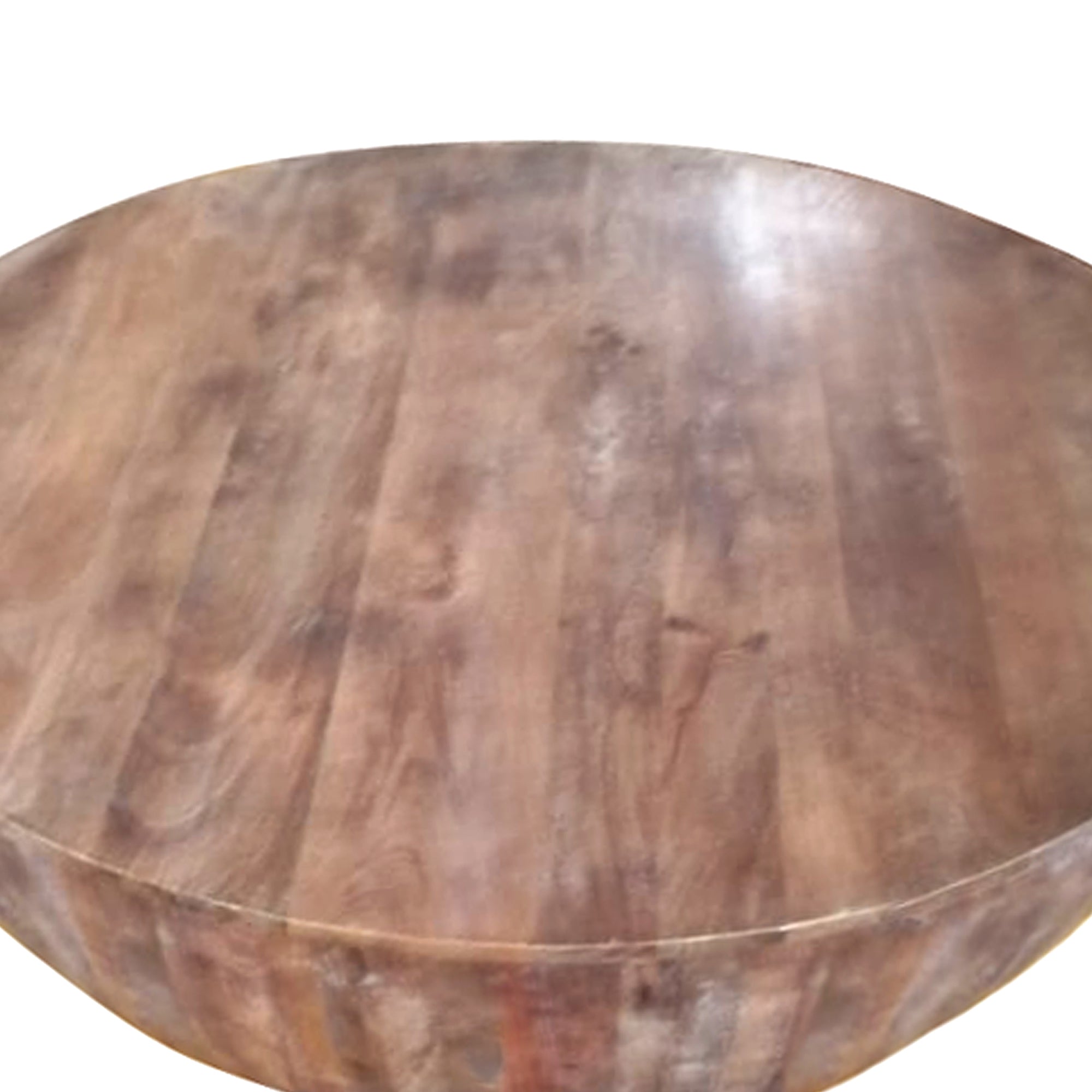 The Urban Port Arthur Handcarved 48 Inch Drum Shape Round Top Mango Wood Distressed Wooden Coffee Table, Brown