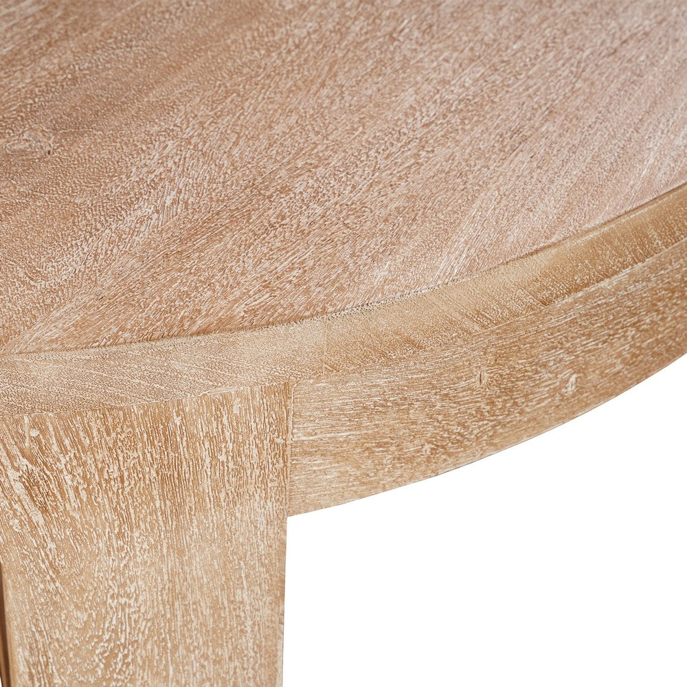 The Urban Port Milan Coffee Table, 32 Inch Round Top, Mango Wood with Sandblasted Natural Brown, Open Sled Base