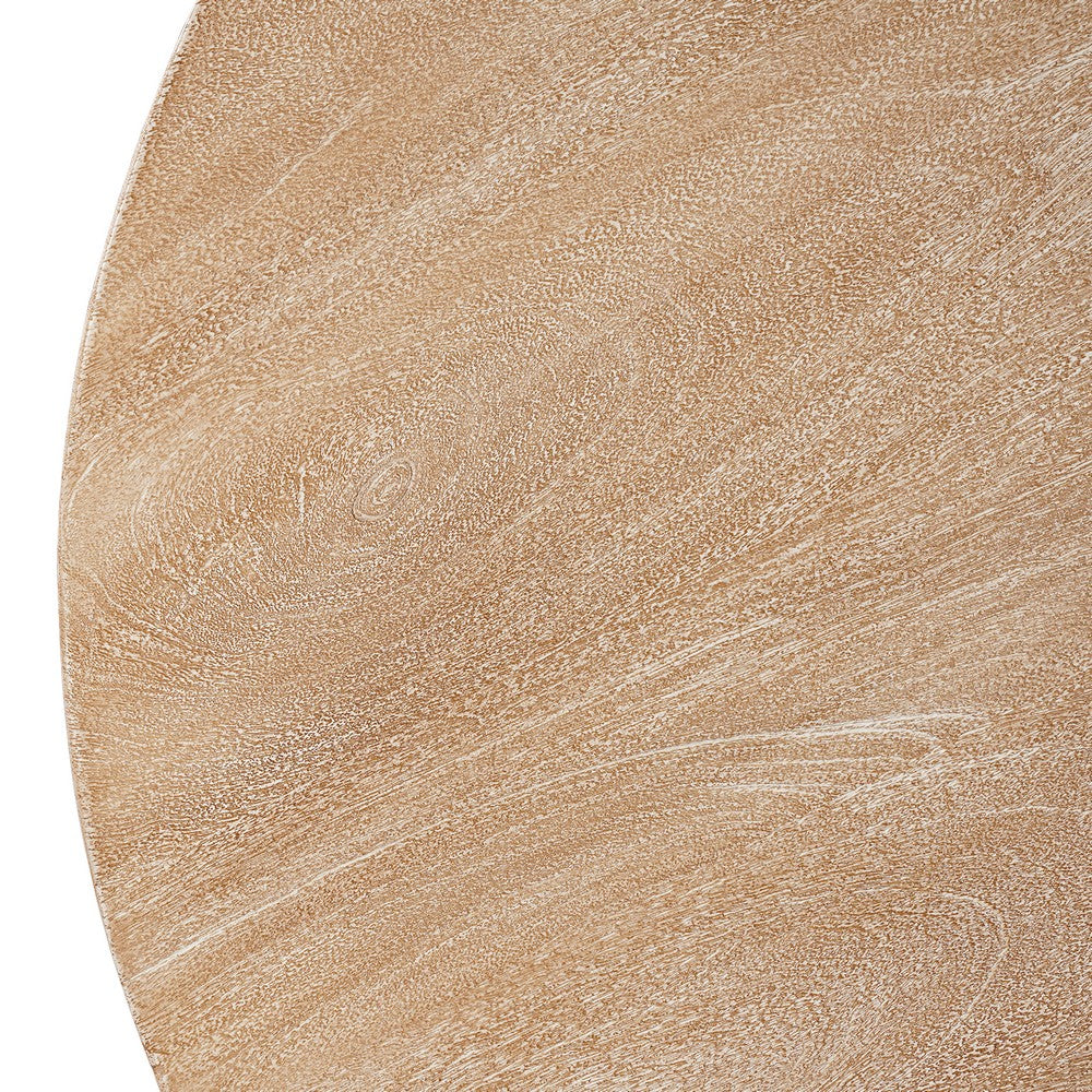 The Urban Port Milan Coffee Table, 32 Inch Round Top, Mango Wood with Sandblasted Natural Brown, Open Sled Base
