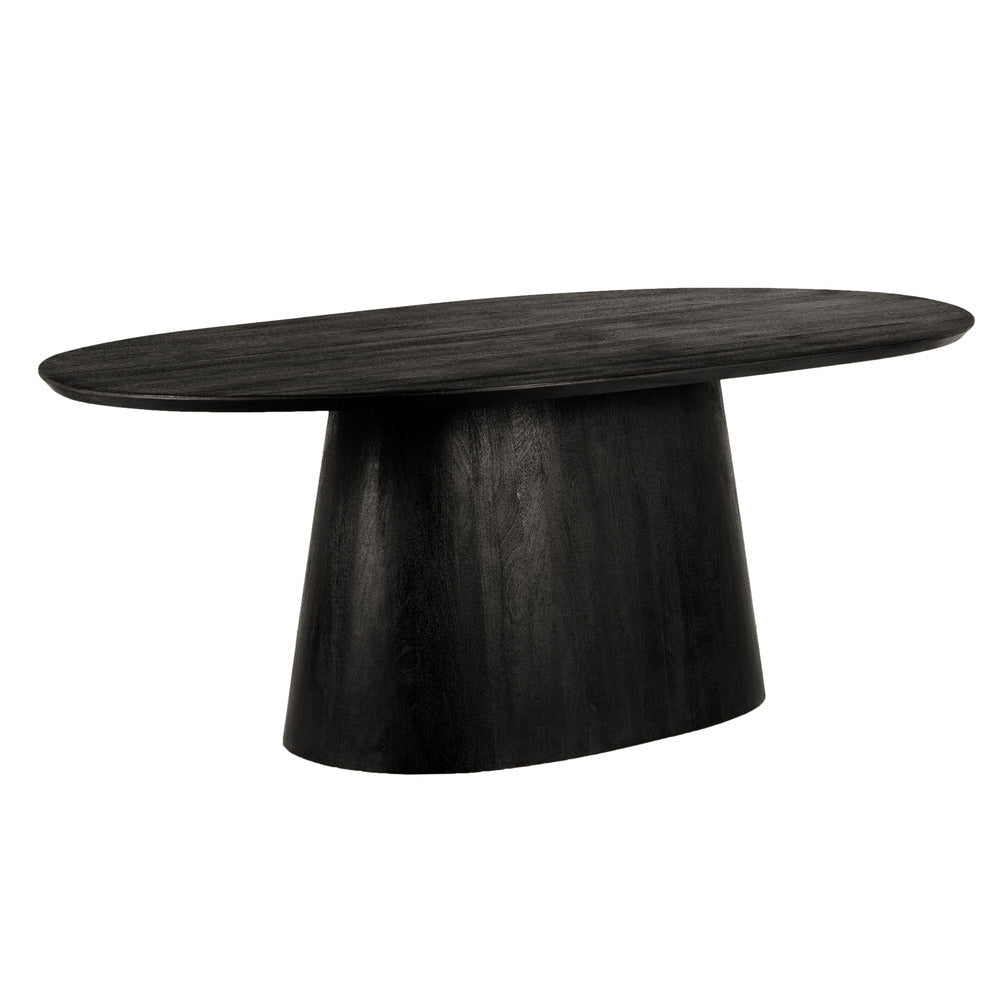 The Urban Port Jano Dining Table, 79 Inch Oblong Top with Tapered Pedestal Base, Sandblasted Black Mango Wood