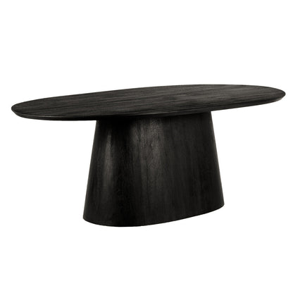 The Urban Port Jano Dining Table, 79 Inch Oblong Top with Tapered Pedestal Base, Sandblasted Black Mango Wood