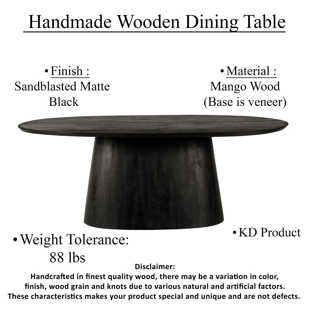 The Urban Port Jano Dining Table, 79 Inch Oblong Top with Tapered Pedestal Base, Sandblasted Black Mango Wood