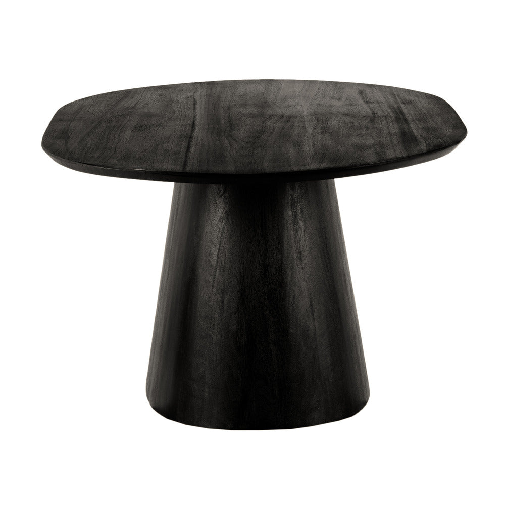 The Urban Port Jano Dining Table, 79 Inch Oblong Top with Tapered Pedestal Base, Sandblasted Black Mango Wood