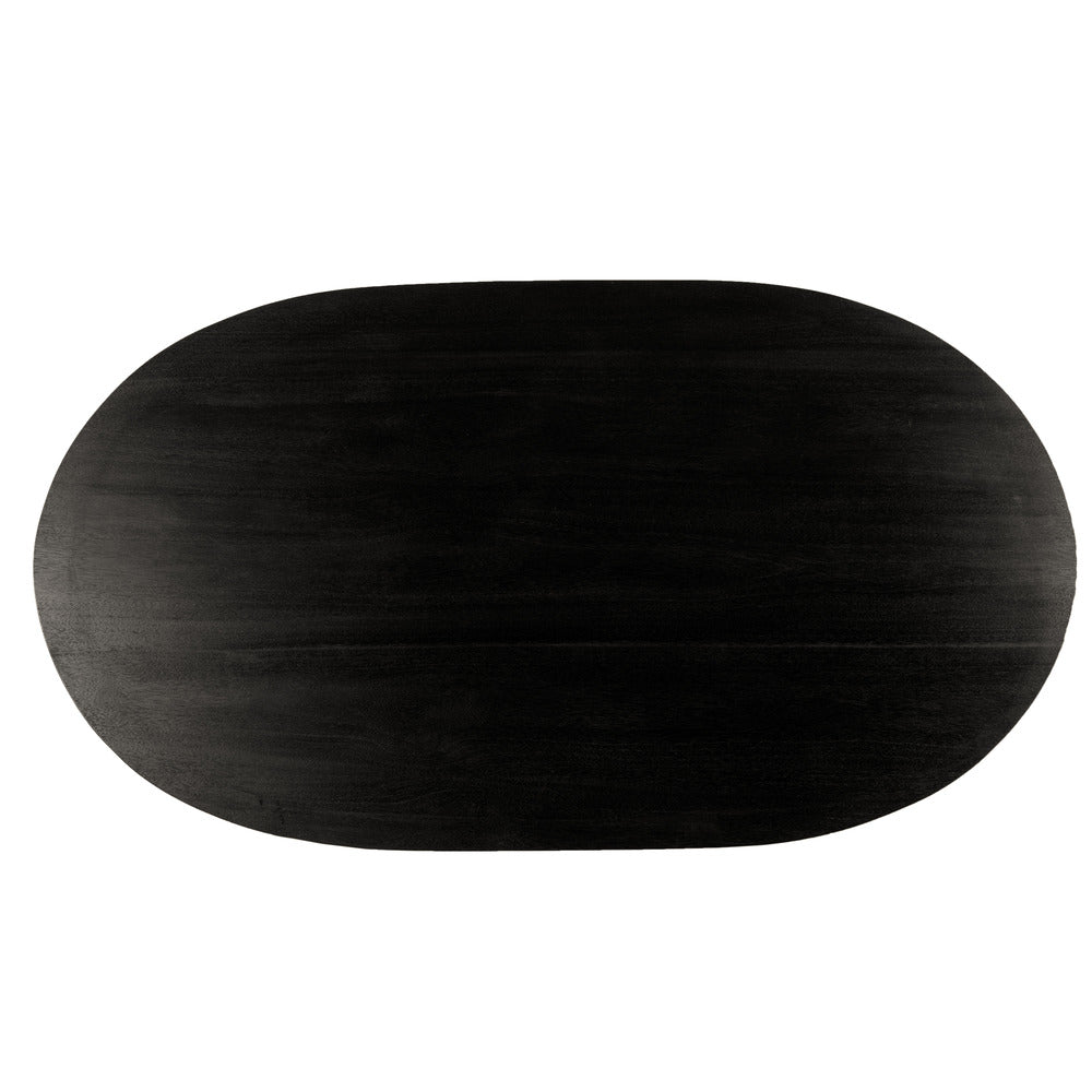 The Urban Port Jano Dining Table, 79 Inch Oblong Top with Tapered Pedestal Base, Sandblasted Black Mango Wood