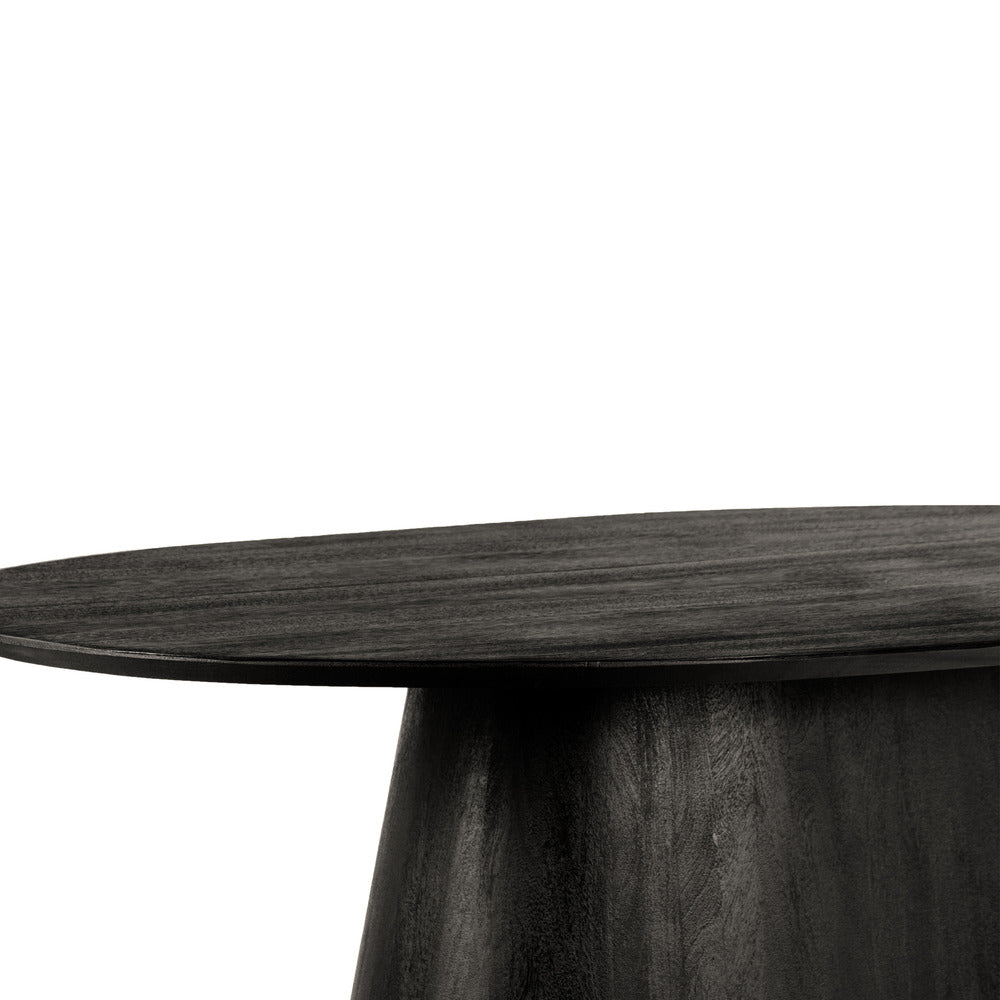 The Urban Port Jano Dining Table, 79 Inch Oblong Top with Tapered Pedestal Base, Sandblasted Black Mango Wood