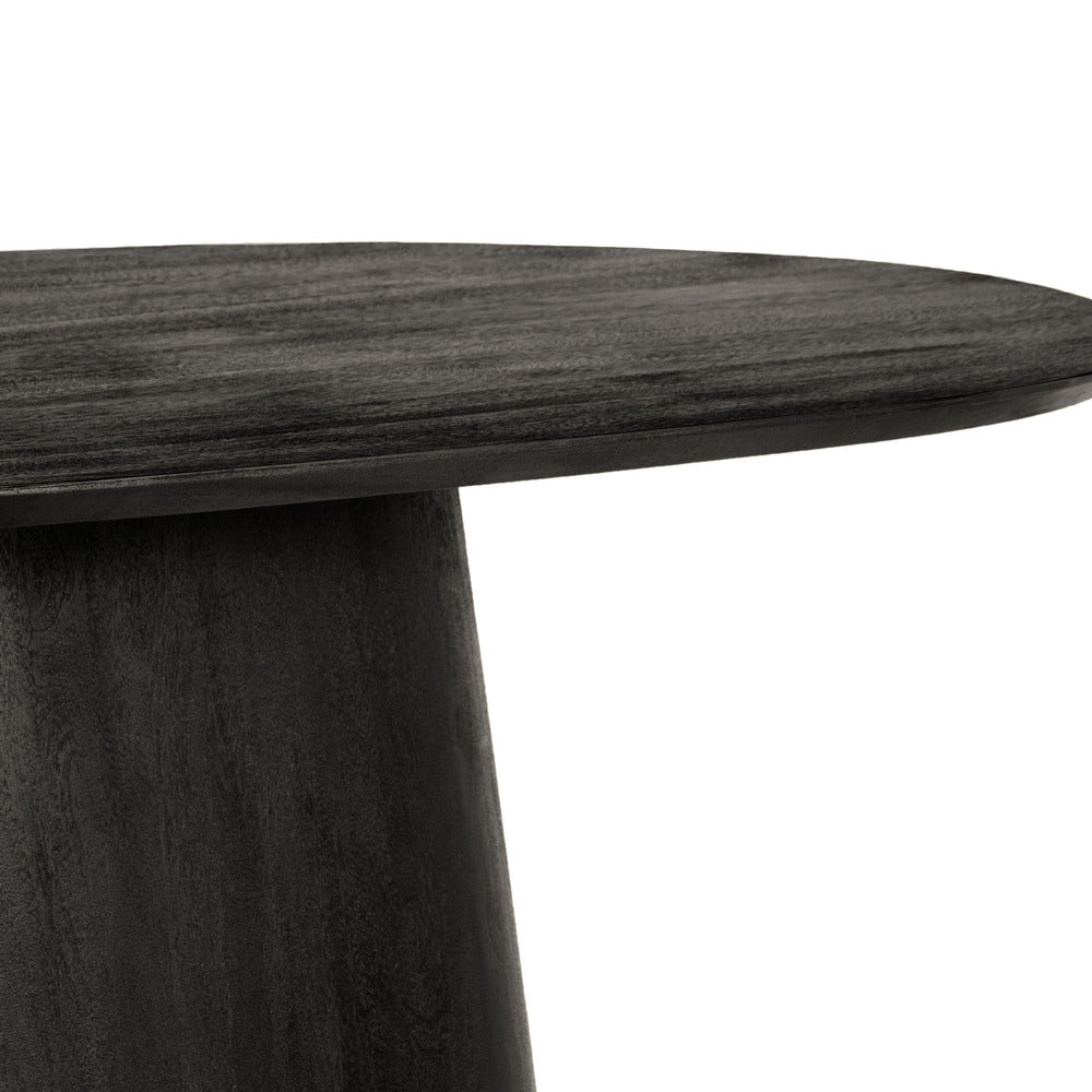The Urban Port Jano Dining Table, 79 Inch Oblong Top with Tapered Pedestal Base, Sandblasted Black Mango Wood