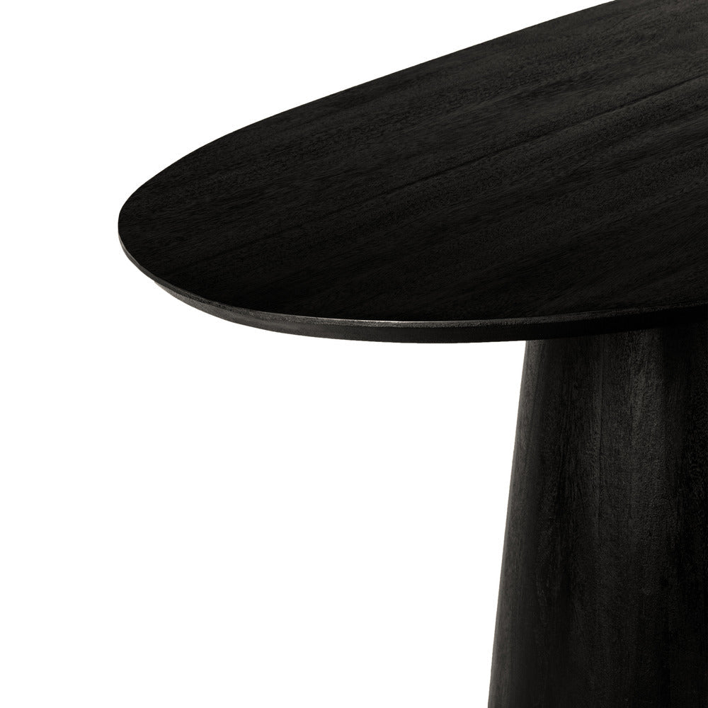 The Urban Port Jano Dining Table, 79 Inch Oblong Top with Tapered Pedestal Base, Sandblasted Black Mango Wood
