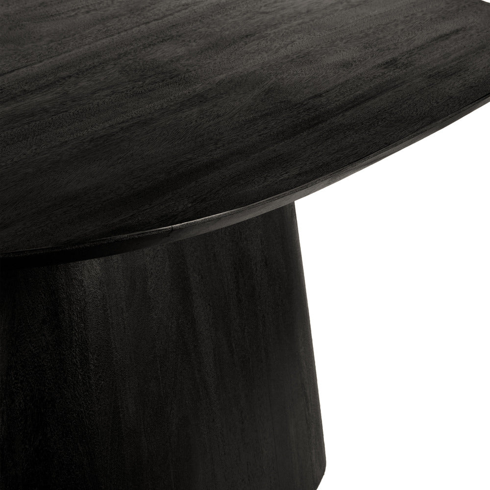 The Urban Port Jano Dining Table, 79 Inch Oblong Top with Tapered Pedestal Base, Sandblasted Black Mango Wood