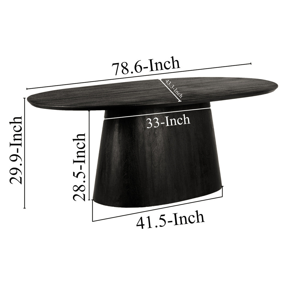 The Urban Port Jano Dining Table, 79 Inch Oblong Top with Tapered Pedestal Base, Sandblasted Black Mango Wood
