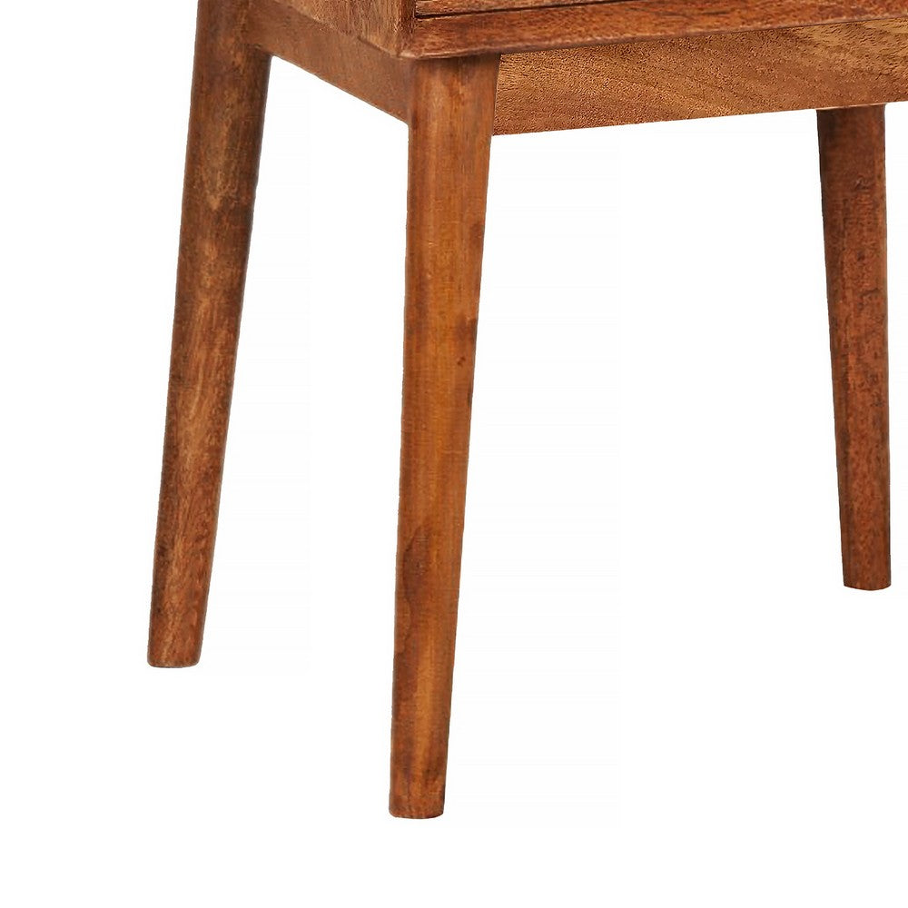 The Urban Port Nali Bedside Nightstand Table, 2 Drawers, Natural Brown Mango Wood, Brass Knobs