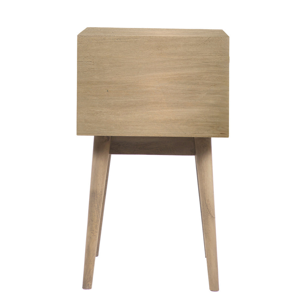 The Urban Port Nali Bedside Nightstand Table, 2 Drawers, Sandblasted Washed Ash White Mango Wood, Brass Knobs