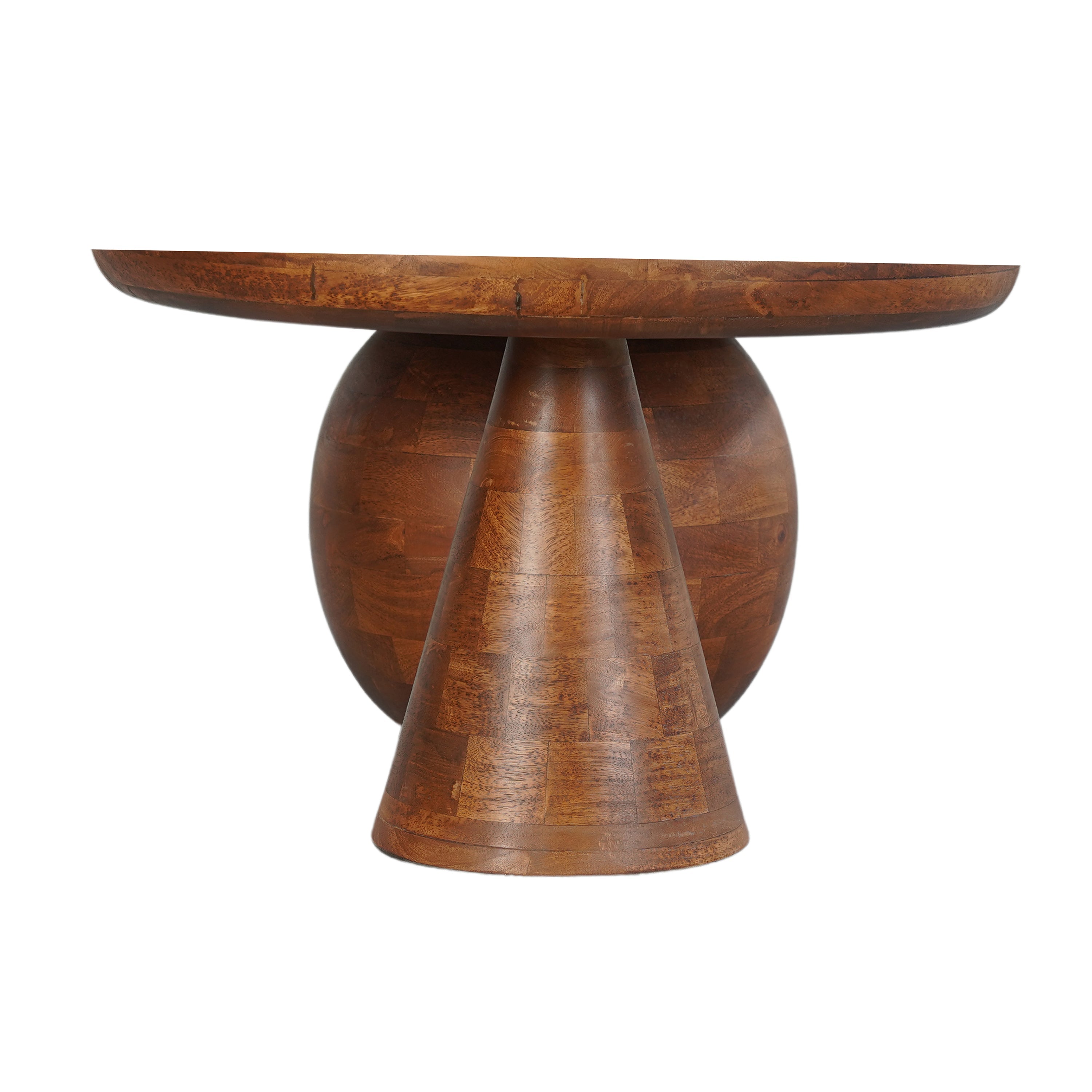 The Urban Port Leeds Coffee Table | 38" Handmade Walnut Brown Mango Wood Oval Top | Round Ball And Cone Base
