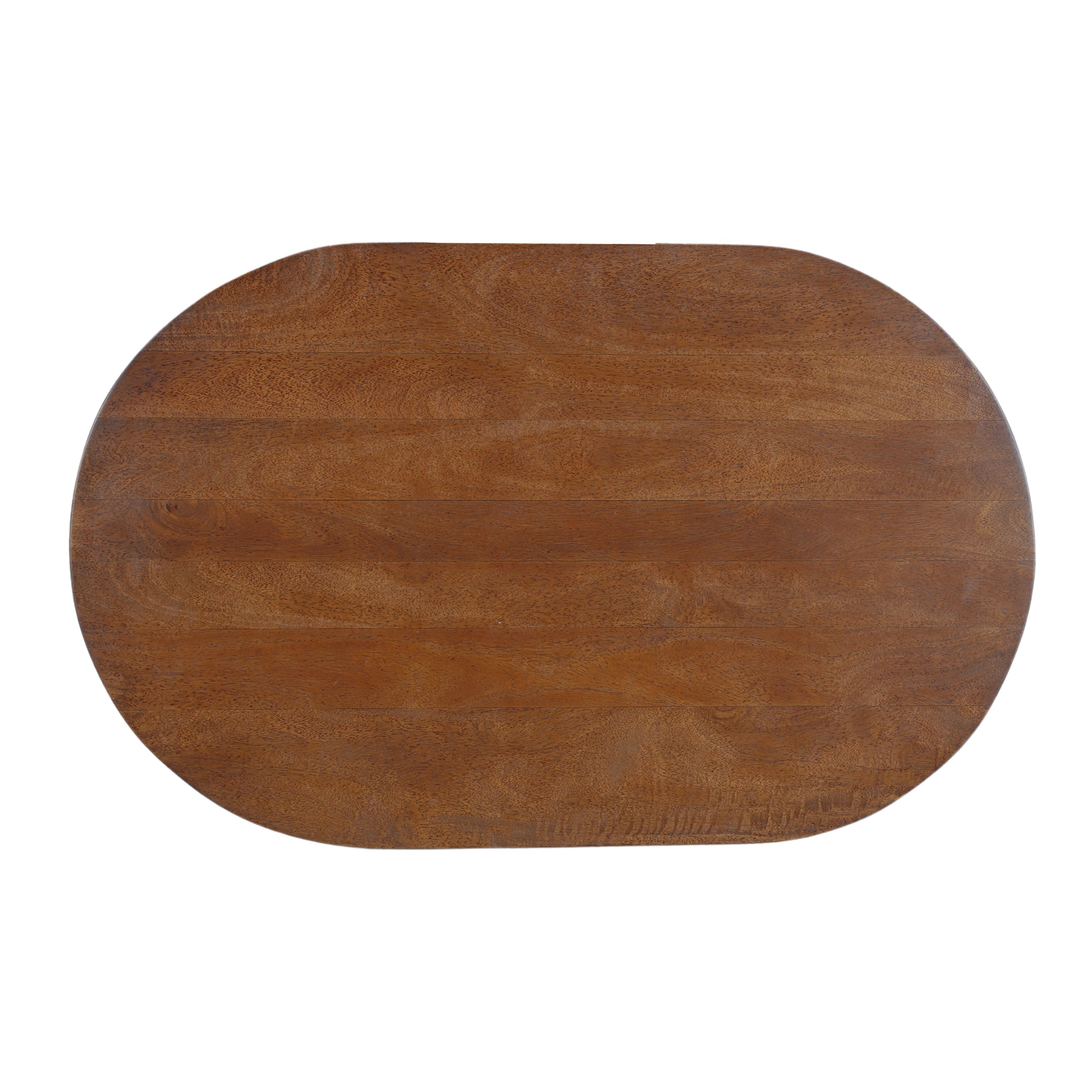 The Urban Port Leeds Coffee Table | 38" Handmade Walnut Brown Mango Wood Oval Top | Round Ball And Cone Base