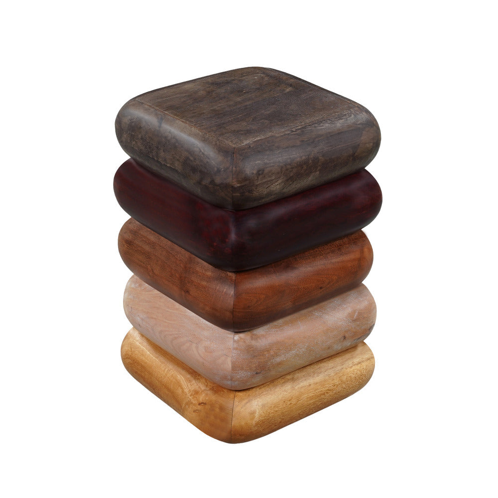 The Urban Port Zyra 18 Inch Side End Table, Sculptural Stacked Design, Mango And Acacia Wood Artisanship, Brown