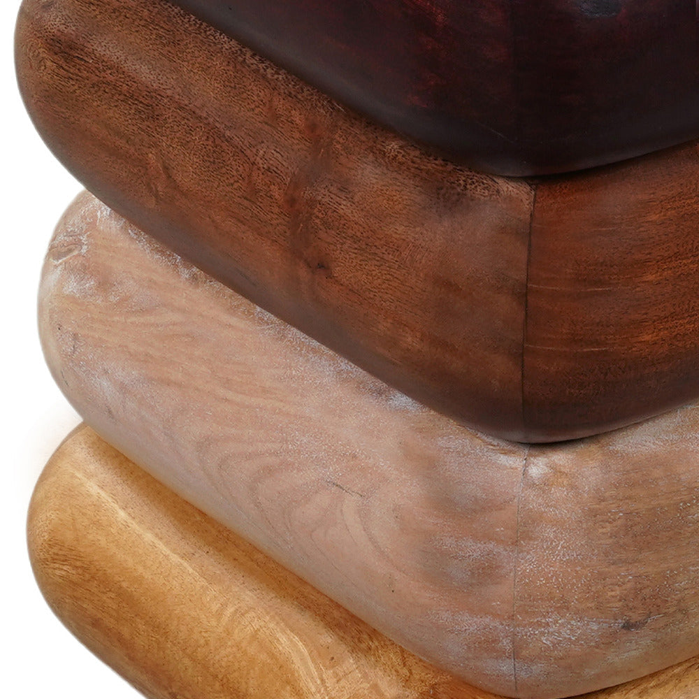 The Urban Port Zyra 18 Inch Side End Table, Sculptural Stacked Design, Mango And Acacia Wood Artisanship, Brown
