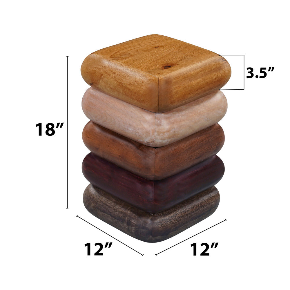 The Urban Port Zyra 18 Inch Side End Table, Sculptural Stacked Design, Mango And Acacia Wood Artisanship, Brown