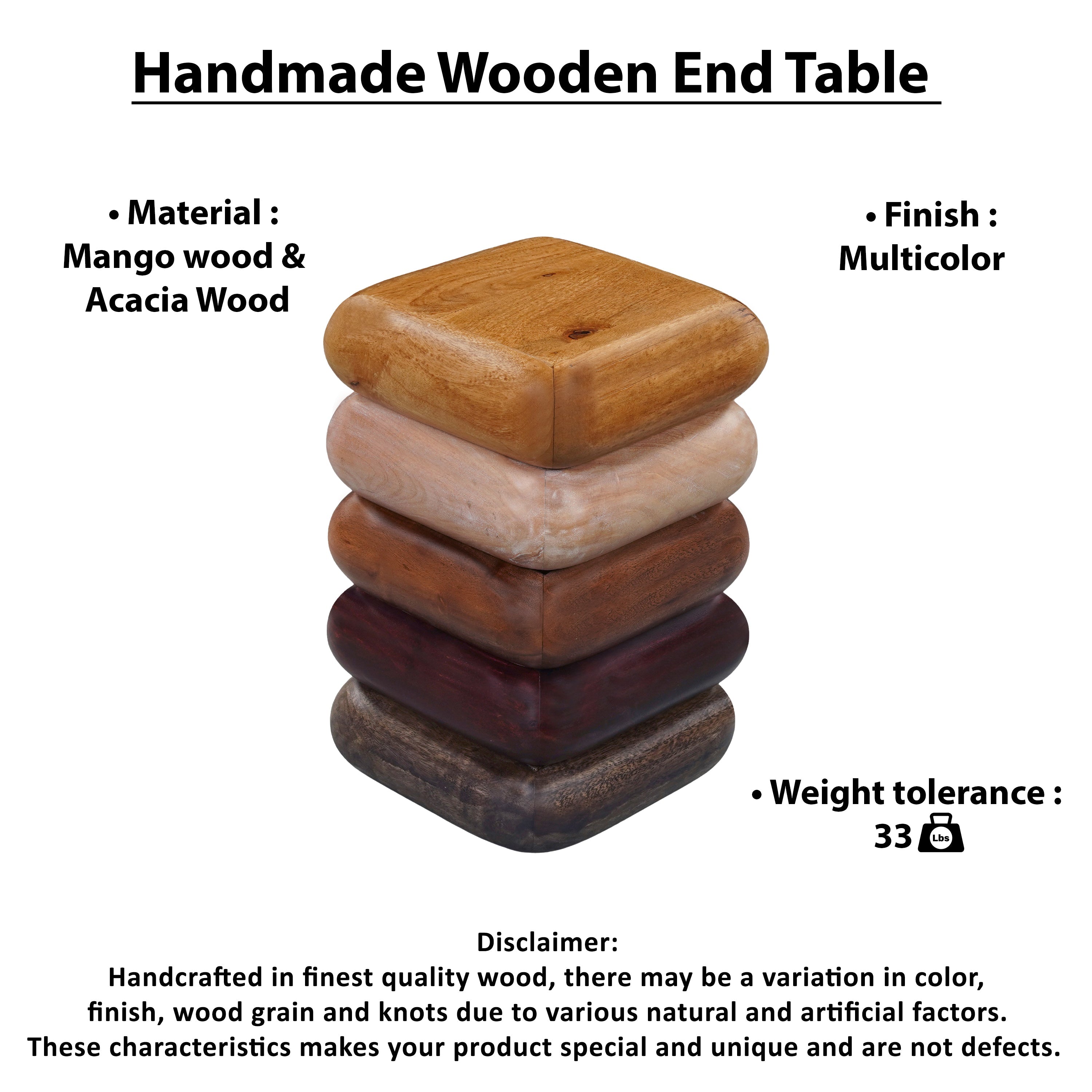 The Urban Port Zyra 18 Inch Side End Table, Sculptural Stacked Design, Mango And Acacia Wood Artisanship, Brown