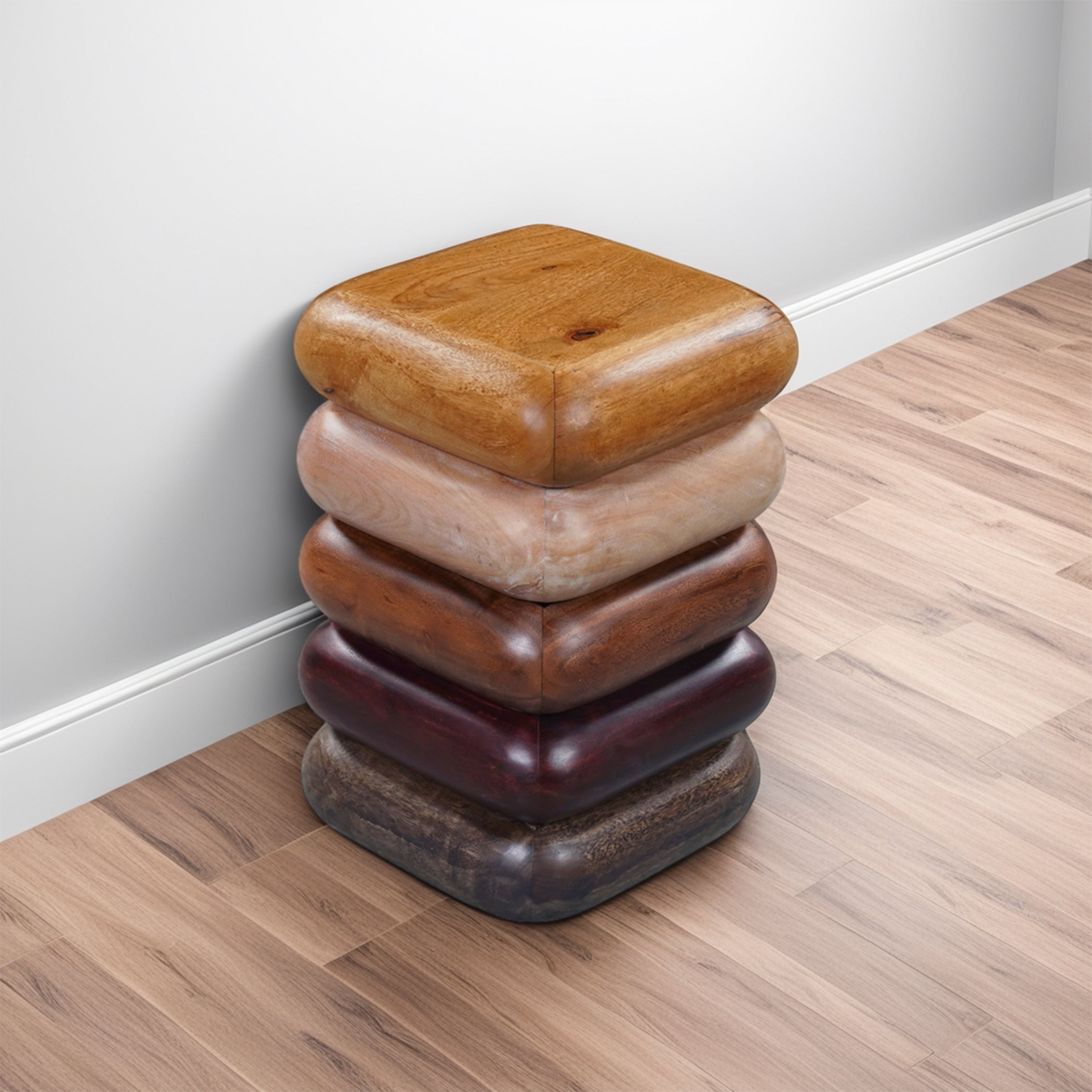 The Urban Port Zyra 18 Inch Side End Table, Sculptural Stacked Design, Mango And Acacia Wood Artisanship, Brown