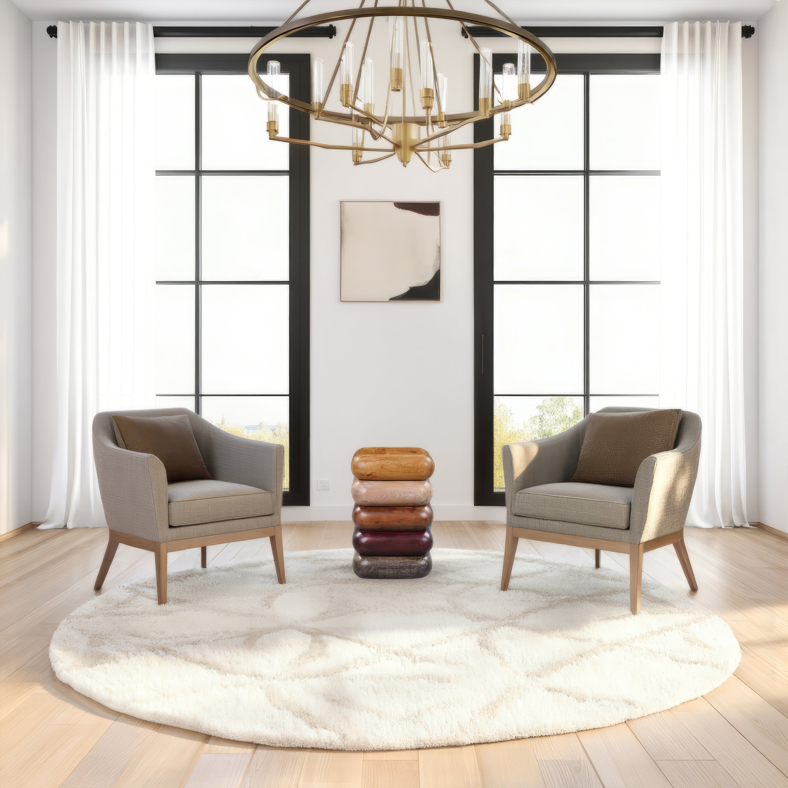 The Urban Port Zyra 18 Inch Side End Table, Sculptural Stacked Design, Mango And Acacia Wood Artisanship, Brown
