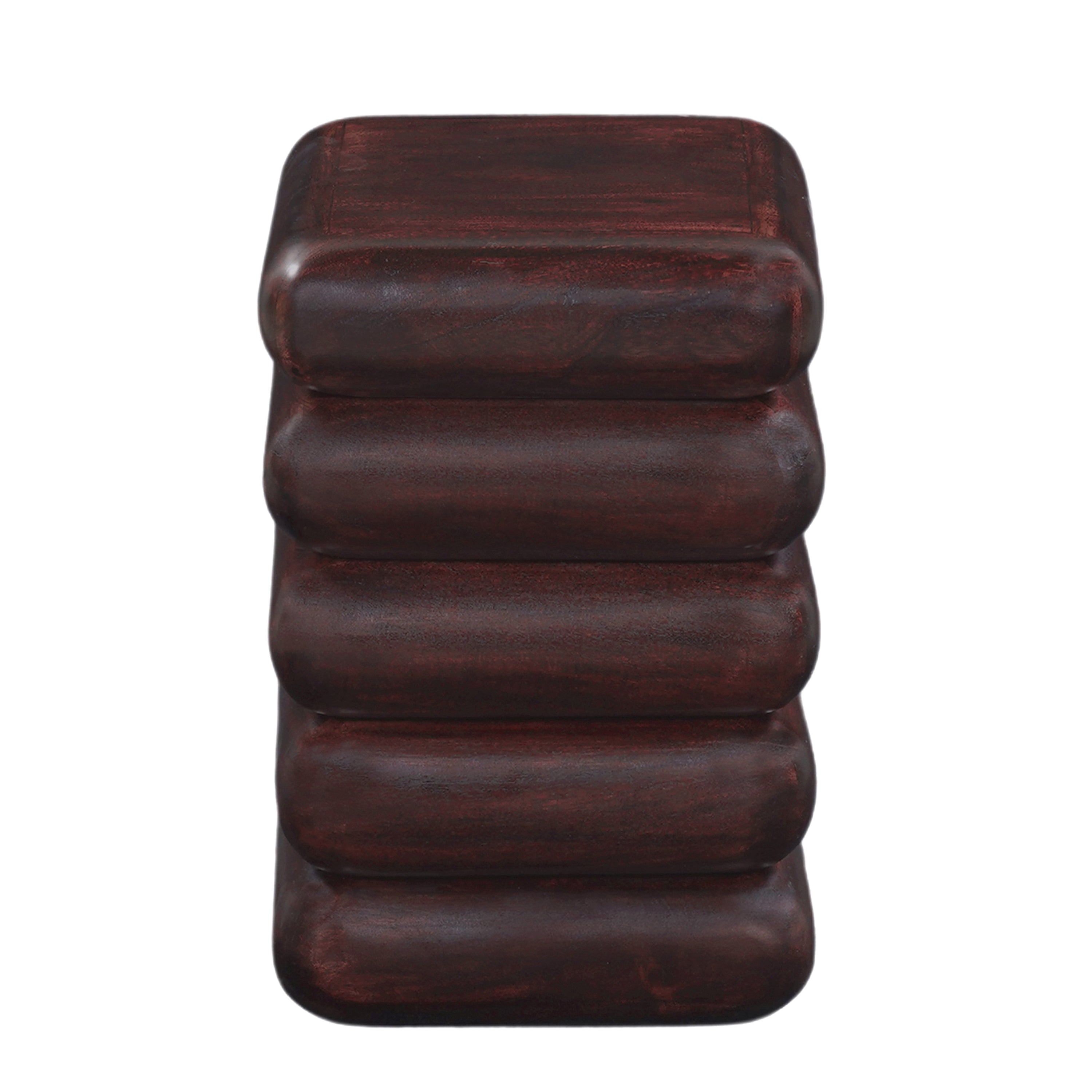 The Urban Port Zyra 18" Side End Table | Sculptural Stacked Design | Dark Cherry Brown Acacia Wood