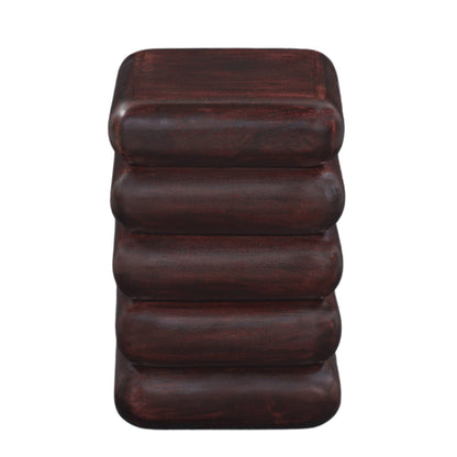 The Urban Port Zyra 18" Side End Table | Sculptural Stacked Design | Dark Cherry Brown Acacia Wood