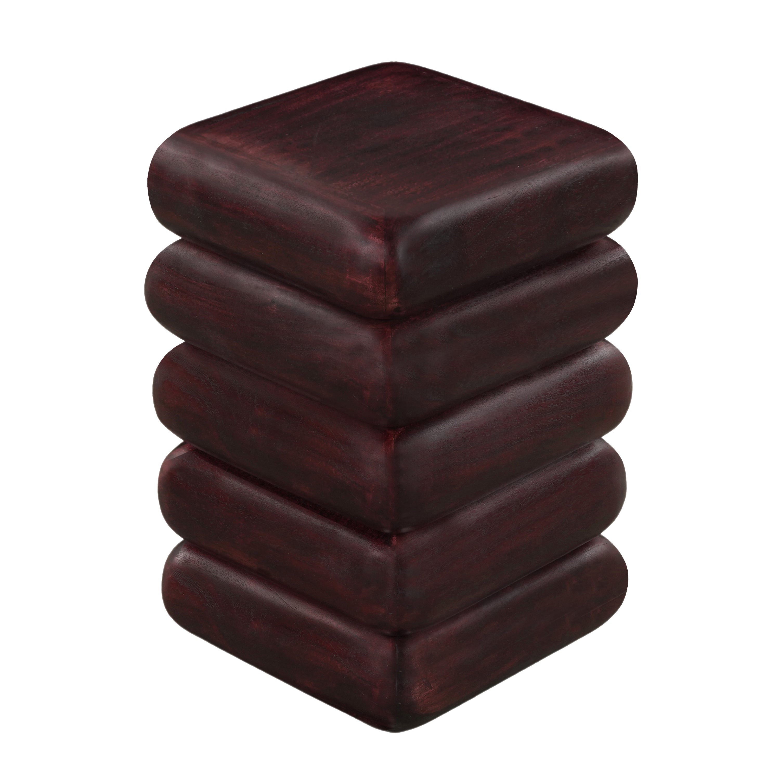 The Urban Port Zyra 18" Side End Table | Sculptural Stacked Design | Dark Cherry Brown Acacia Wood
