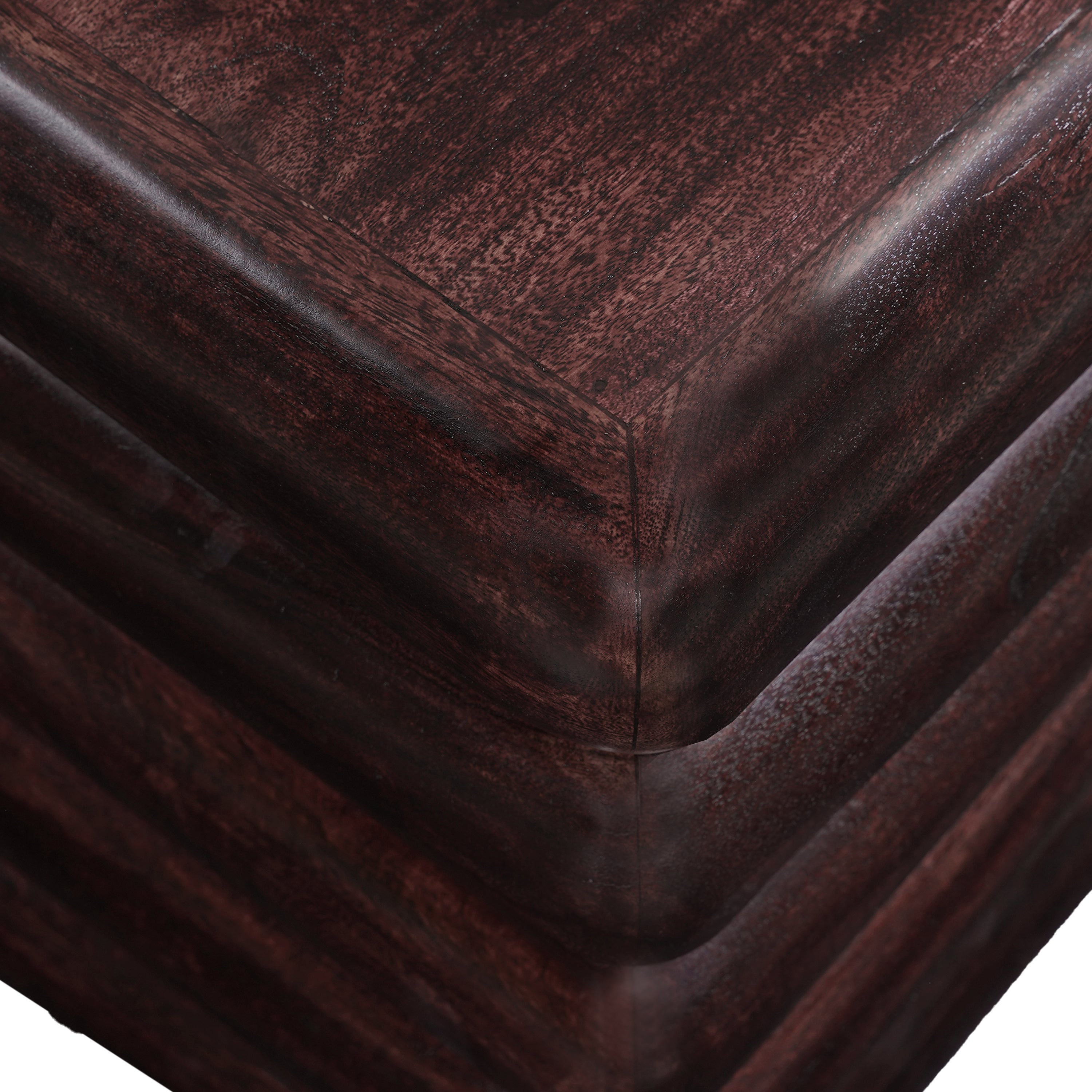 The Urban Port Zyra 18" Side End Table | Sculptural Stacked Design | Dark Cherry Brown Acacia Wood