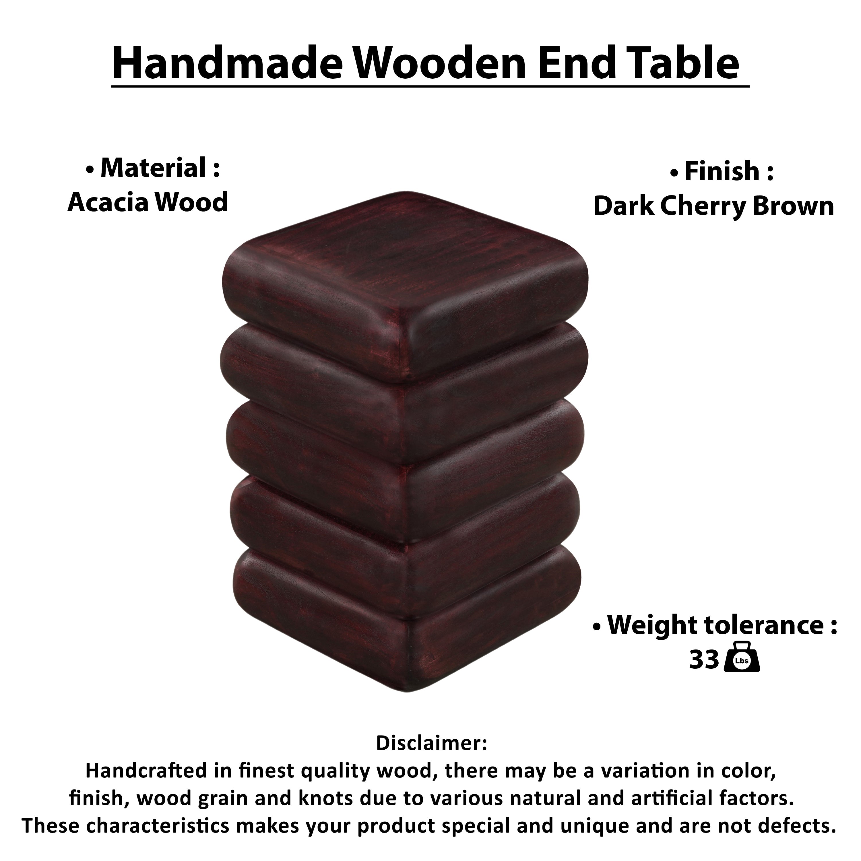 The Urban Port Zyra 18" Side End Table | Sculptural Stacked Design | Dark Cherry Brown Acacia Wood