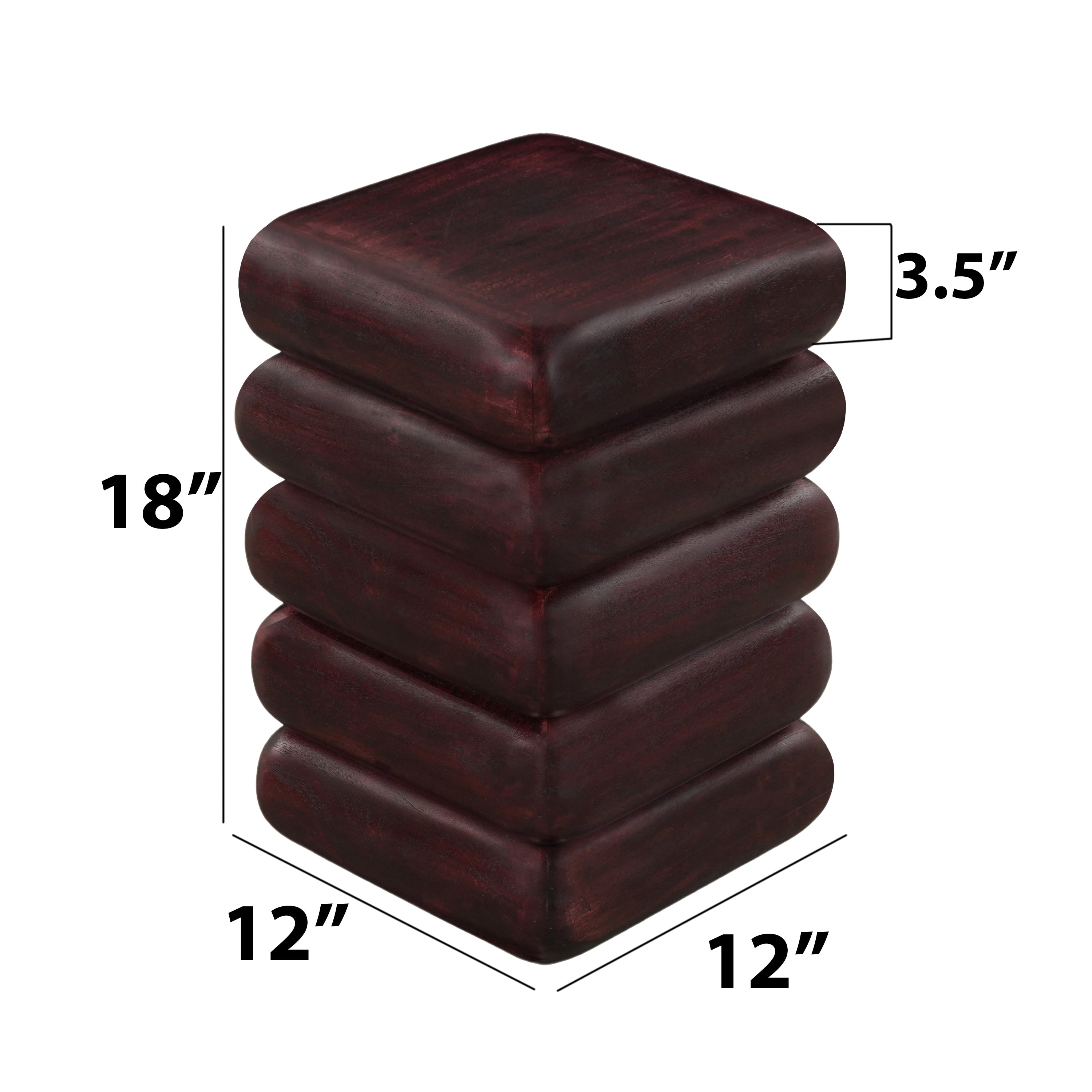 The Urban Port Zyra 18" Side End Table | Sculptural Stacked Design | Dark Cherry Brown Acacia Wood