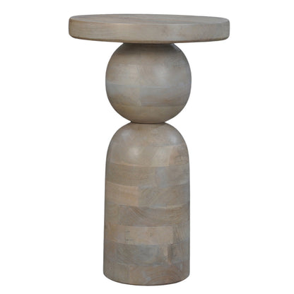 The Urban Port Tia 12 Inch Round Side End Table, Turned Pedestal Base, Beige Mango Wood in Natural Brown Finish