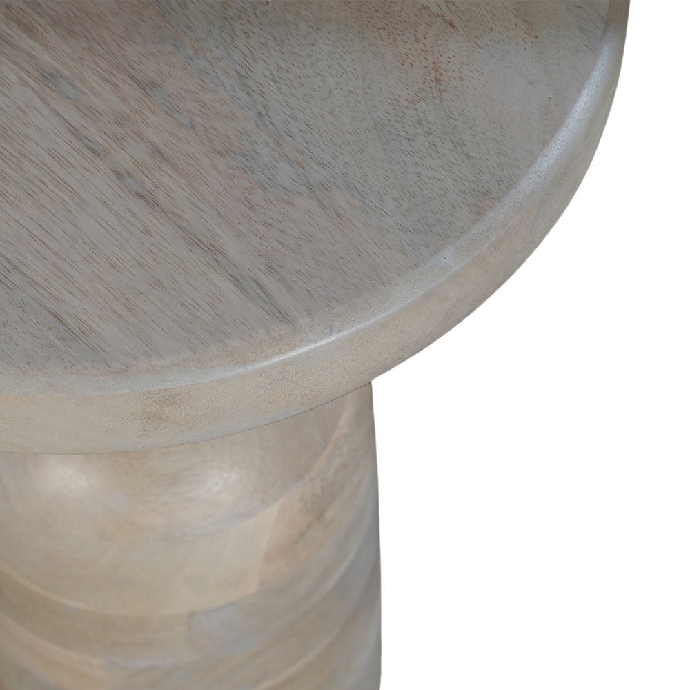 The Urban Port Tia 12 Inch Round Side End Table, Turned Pedestal Base, Beige Mango Wood in Natural Brown Finish