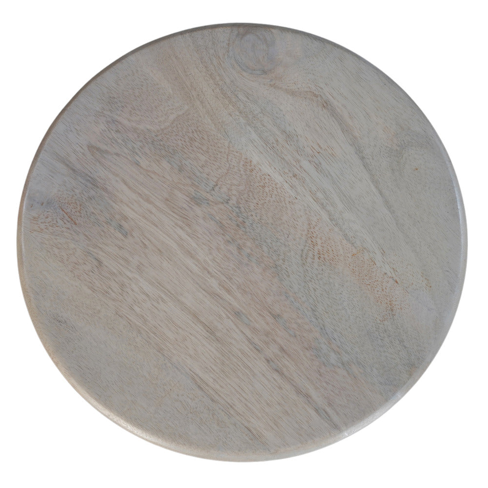 The Urban Port Tia 12 Inch Round Side End Table, Turned Pedestal Base, Beige Mango Wood in Natural Brown Finish