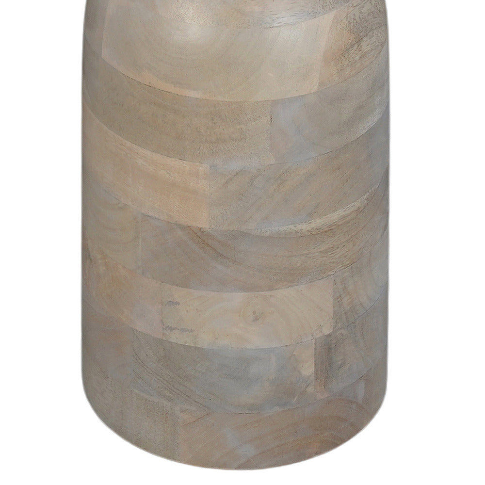 The Urban Port Tia 12 Inch Round Side End Table, Turned Pedestal Base, Beige Mango Wood in Natural Brown Finish