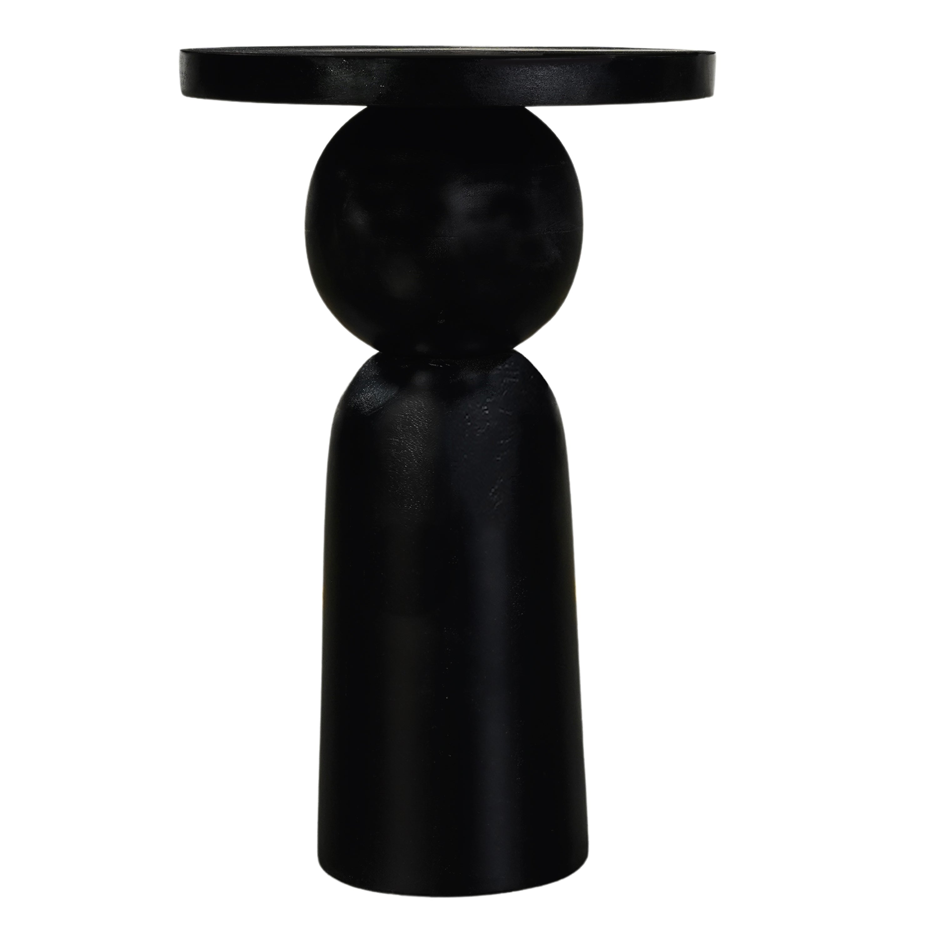 The Urban Port Tia 12 Inch Round Side End Table with Turned Pedestal Base, Mango Wood in Matte Black Finish