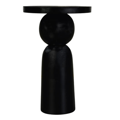 The Urban Port Tia 12 Inch Round Side End Table with Turned Pedestal Base, Mango Wood in Matte Black Finish