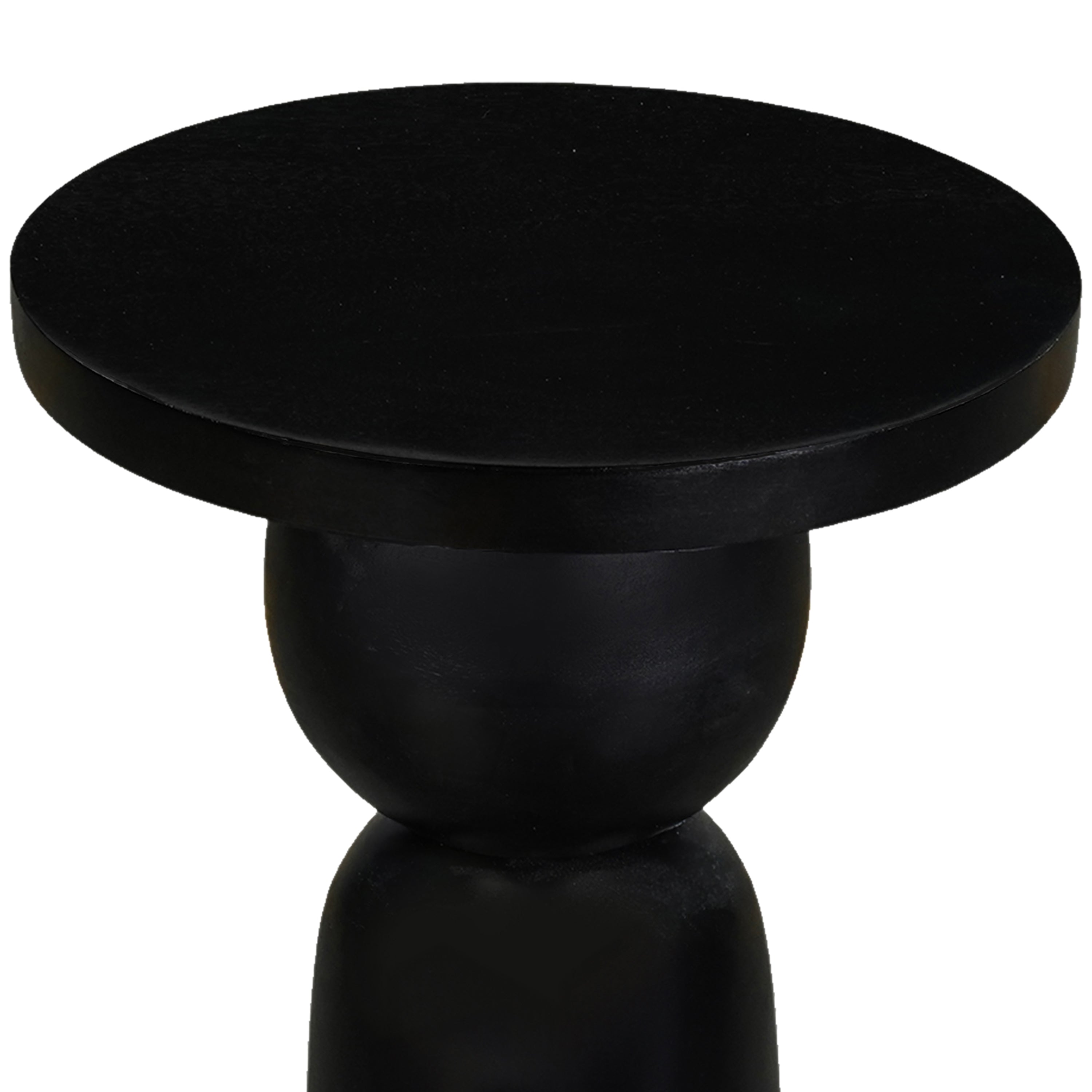 The Urban Port Tia 12 Inch Round Side End Table with Turned Pedestal Base, Mango Wood in Matte Black Finish