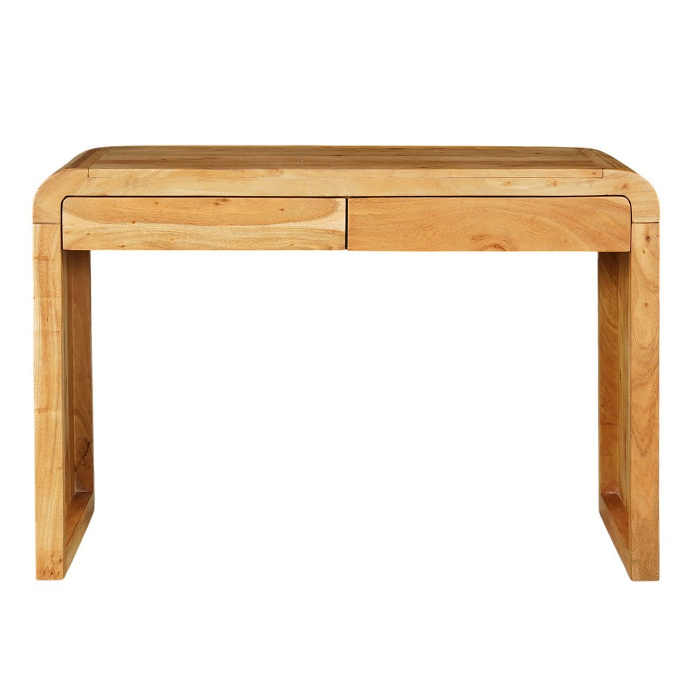 The Urban Port Arlow Console Table | 43" Wide Top | Handcrafted Natural Brown Acacia Wood | Dual Drawer Storage