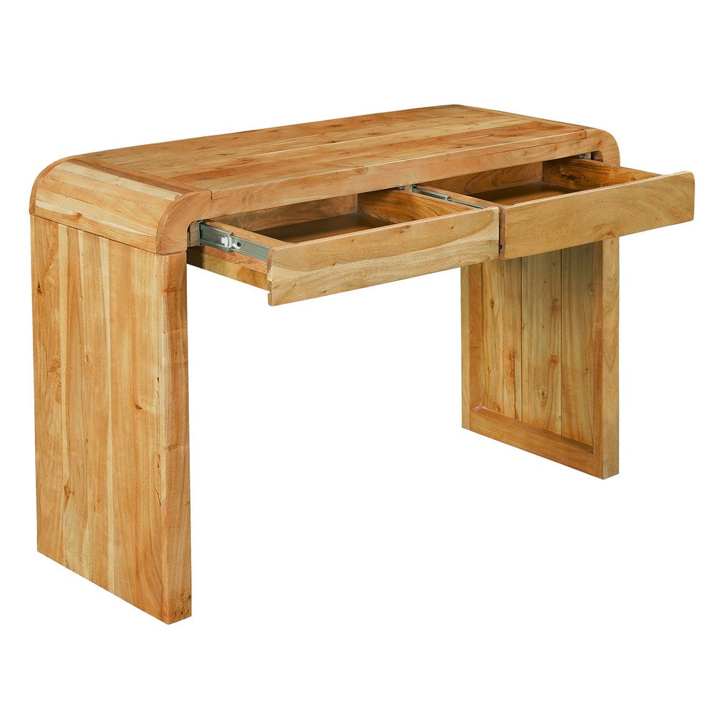 The Urban Port Arlow Console Table | 43" Wide Top | Handcrafted Natural Brown Acacia Wood | Dual Drawer Storage
